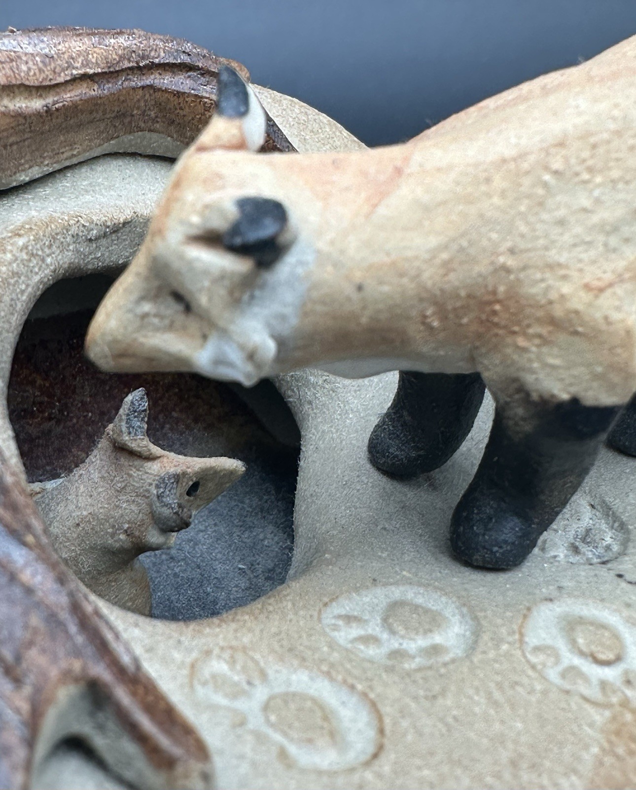 Dan and Lee Ross Studio Pottery Sculpture Fox Den Burrow Tree Stump MN Artists