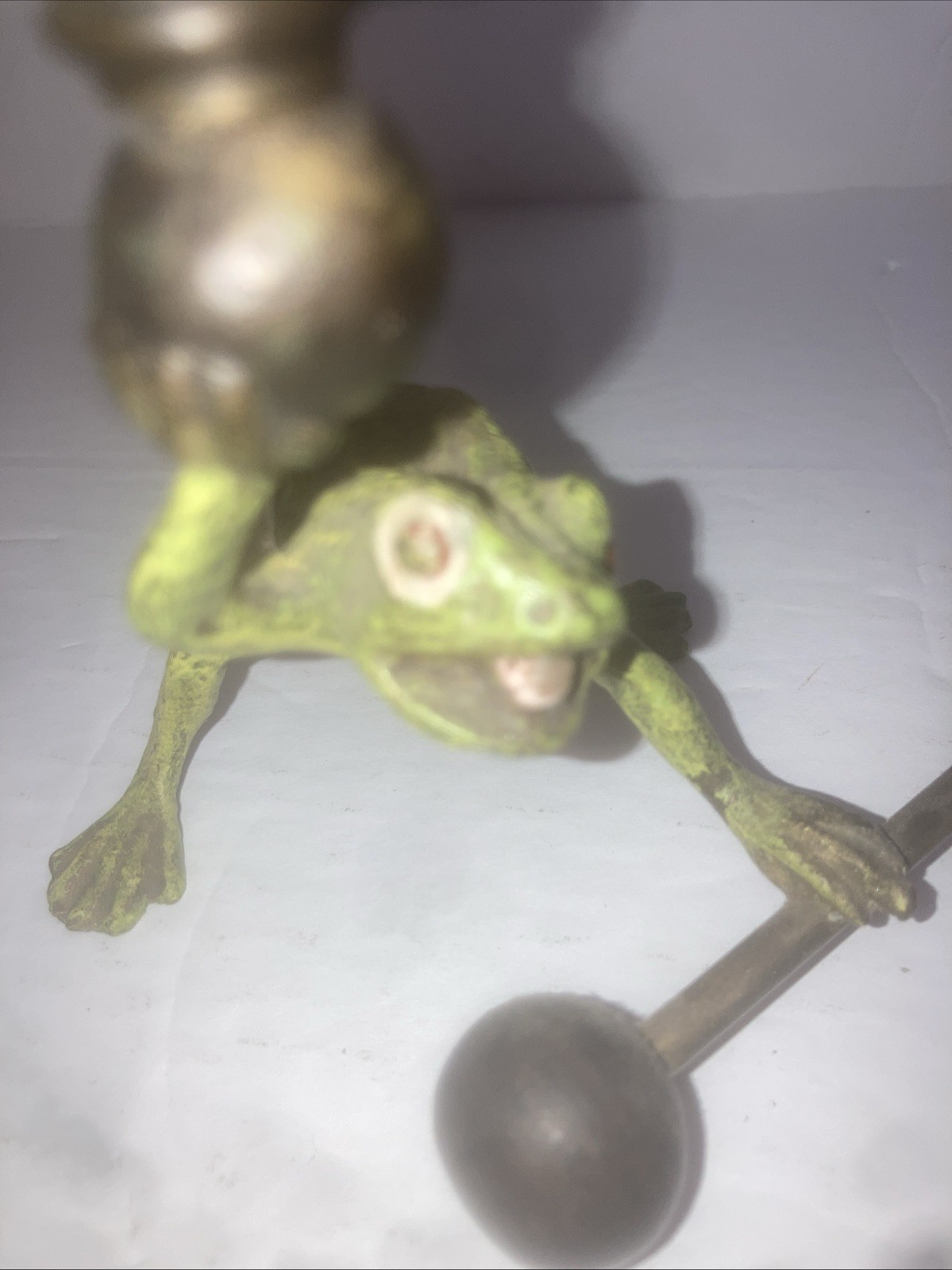 Antique Austrian Franz Bergmann Cold Painted Bronze Frog Barbell Candlestick