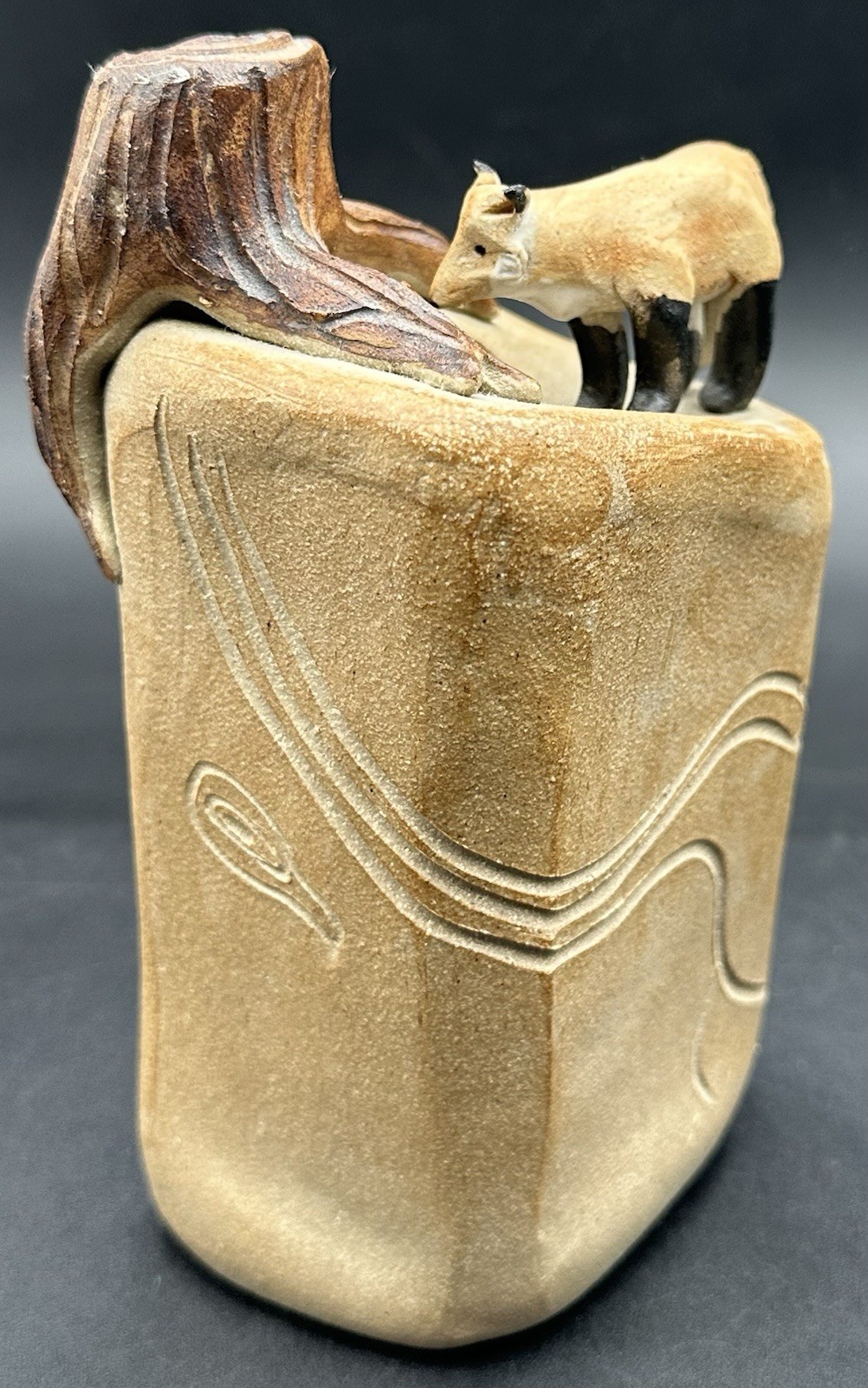 Dan and Lee Ross Studio Pottery Sculpture Fox Den Burrow Tree Stump MN Artists