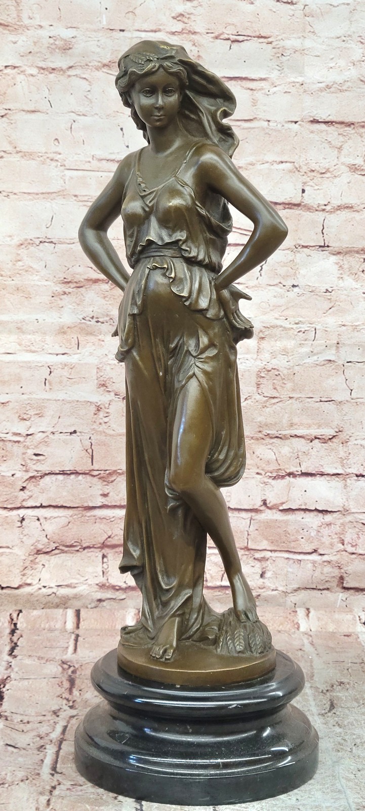 Bronze pregnant woman sculpture Lopez signed marble base fine art piece
