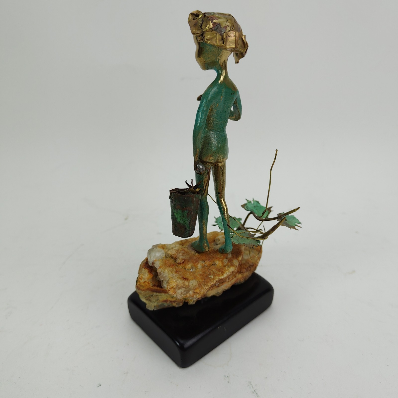 Malcolm Moran Bronze Sculpture Fishing Boy Figurine Signed MCM Art Vintage 1972