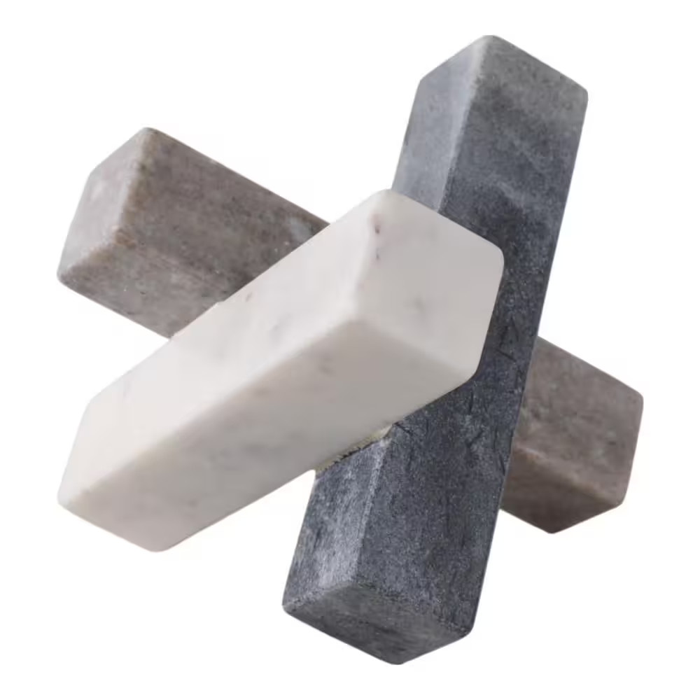 White/Black 6 In. X 6 In. Marble Modern Jack Sculpture
