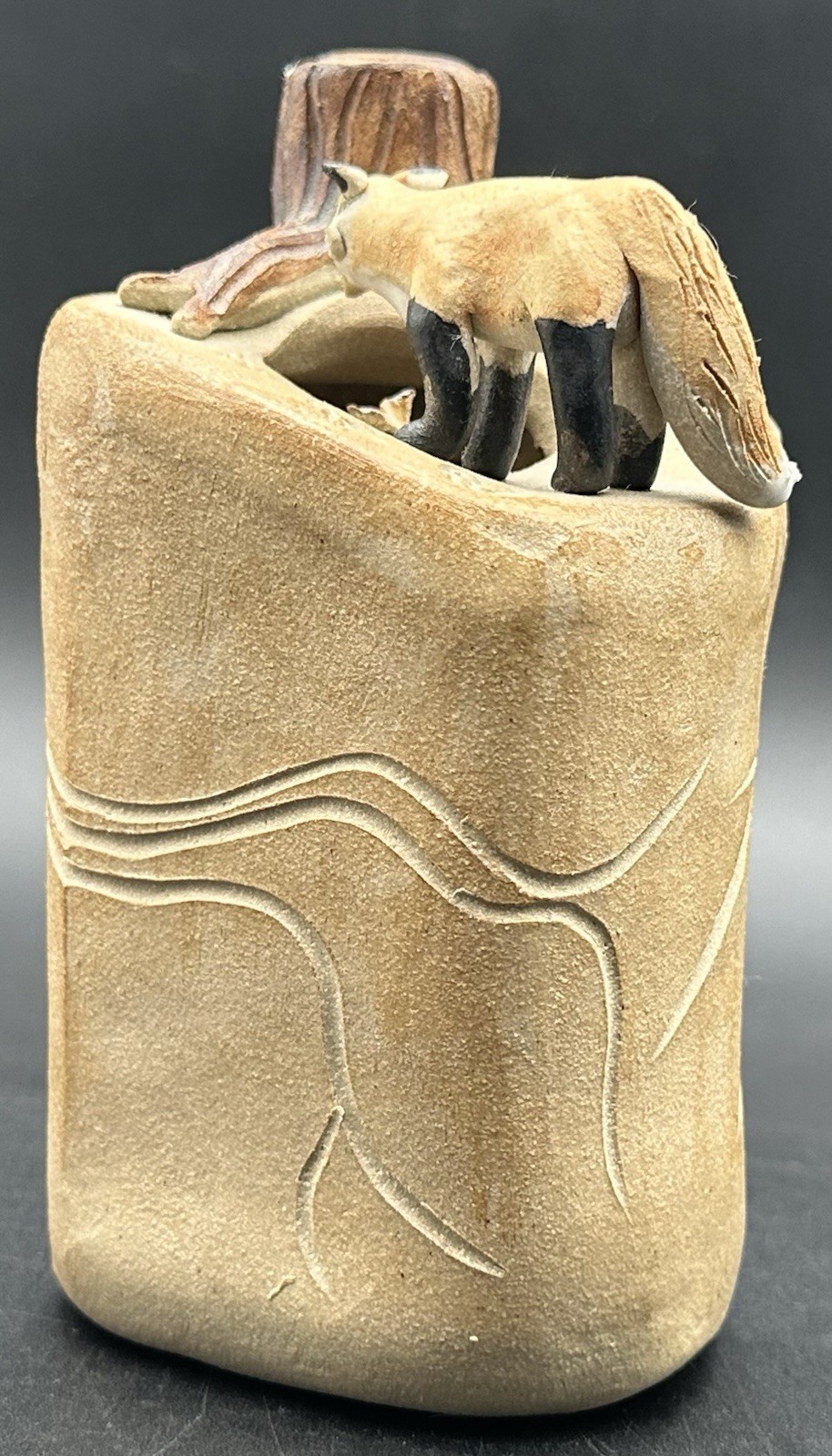 Dan and Lee Ross Studio Pottery Sculpture Fox Den Burrow Tree Stump MN Artists