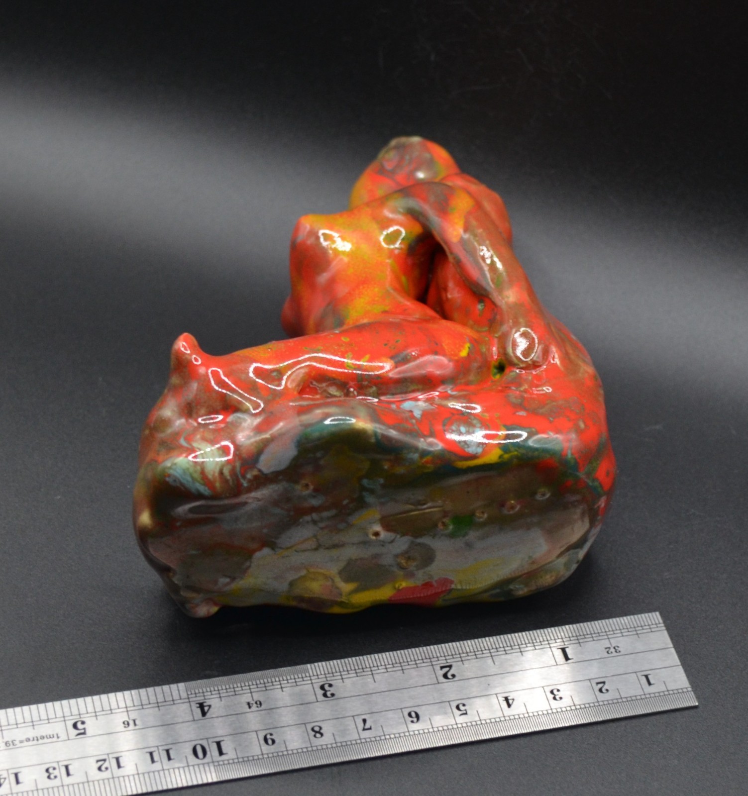 « Captured Red Andromeda »-Experimental Original Clay Sculpture. Hand made &glazed