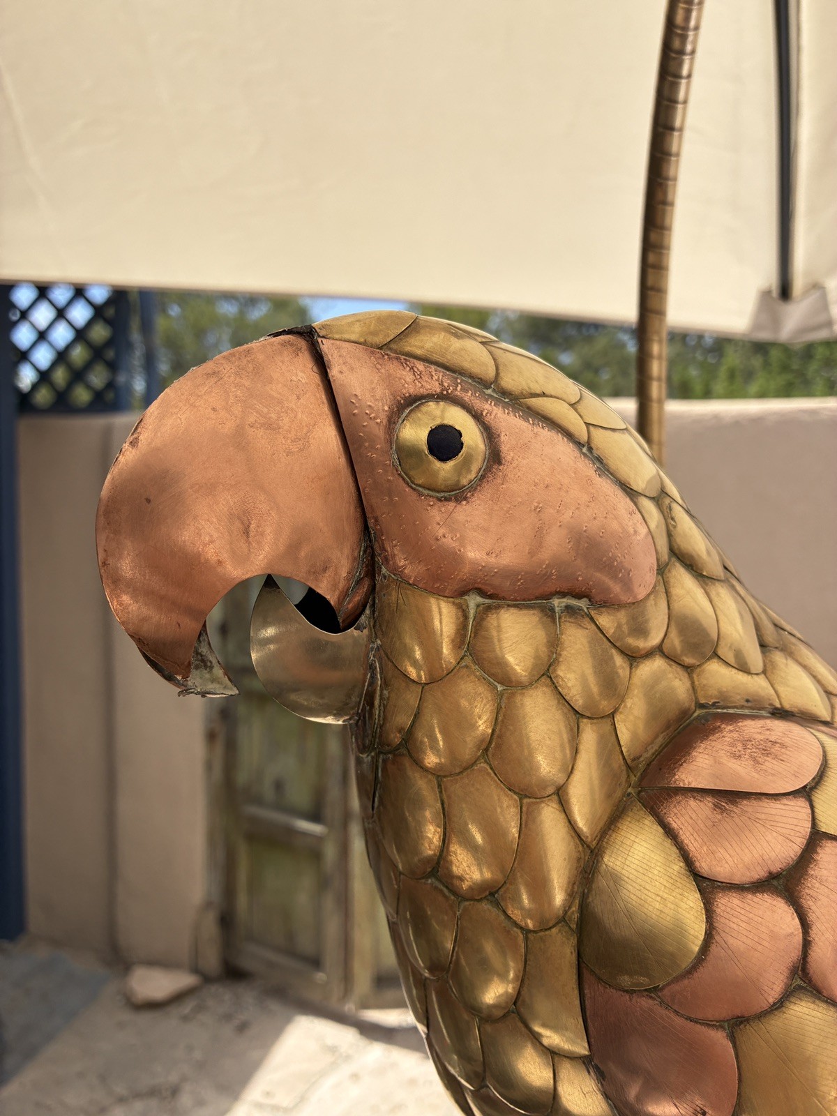 Vtg Authentic Large Copper & Brass Sergio Bustamante Hanging Parrot Perch As Is