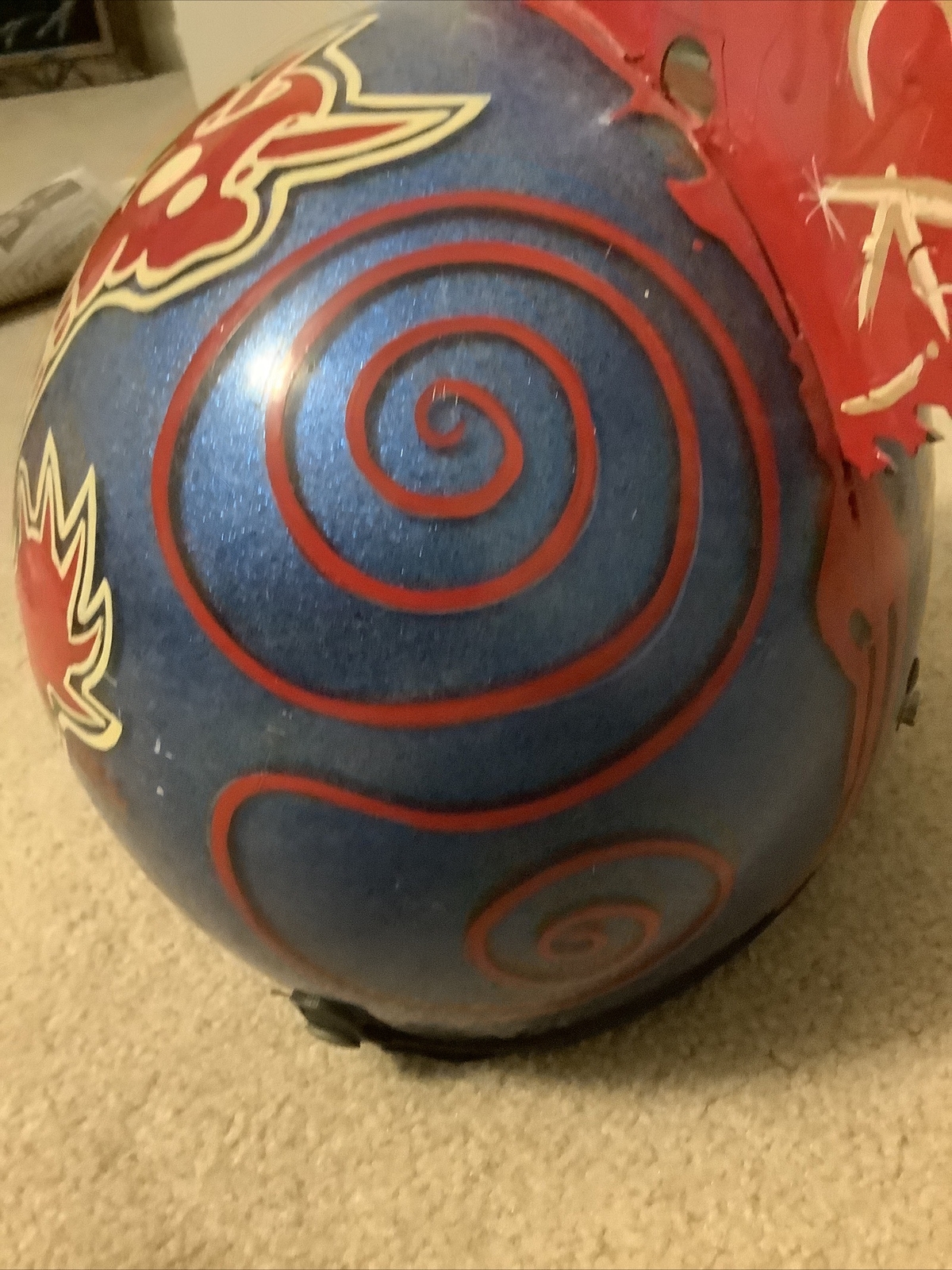 All Sport Motorcycle Helmet Buzzsaw Devil RUN AMOK GRAFFITI FOLK ART Blue Flake