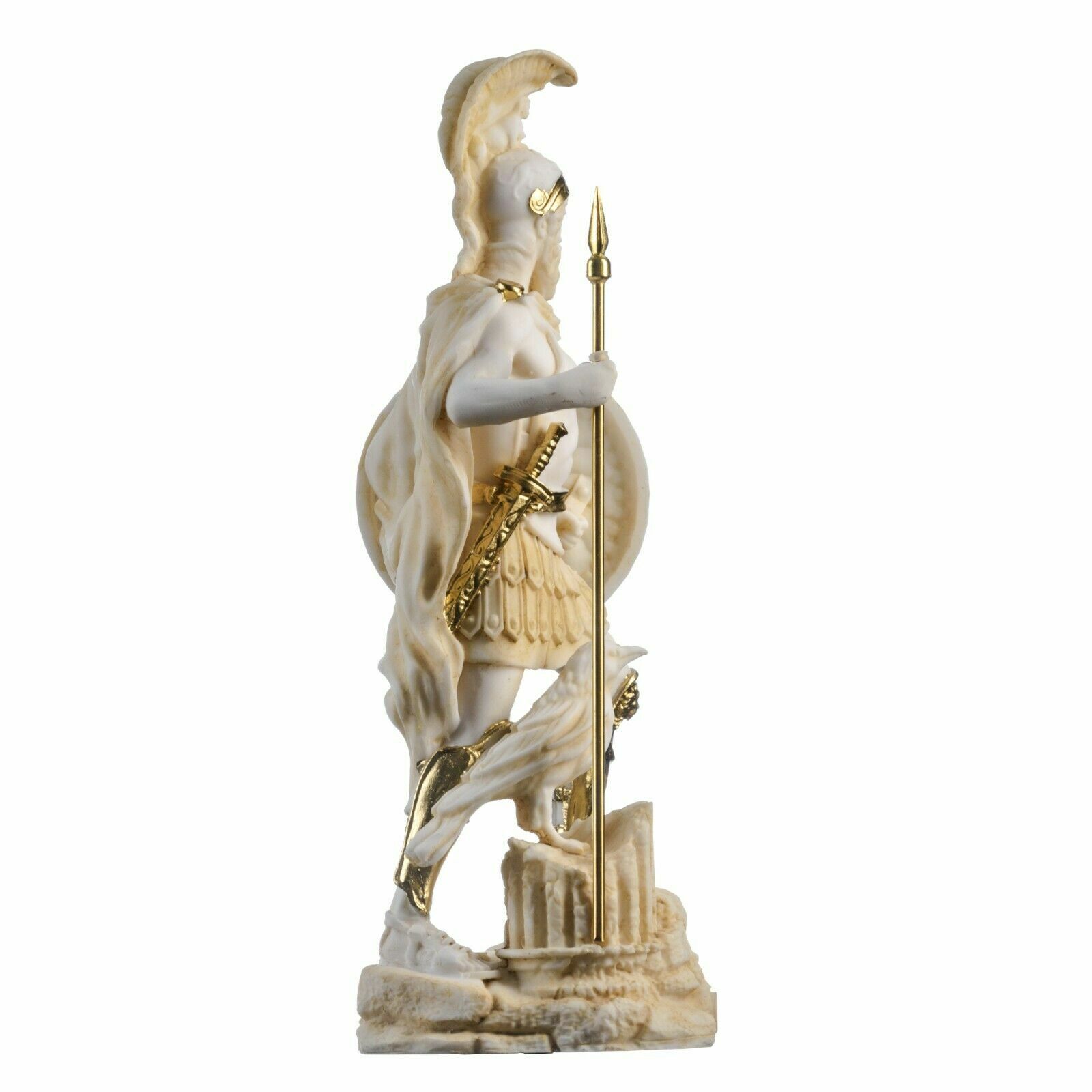 Ares Mars God of War Zeus Son Roman Statue Alabaster Gold Tone 9.84&Prime;