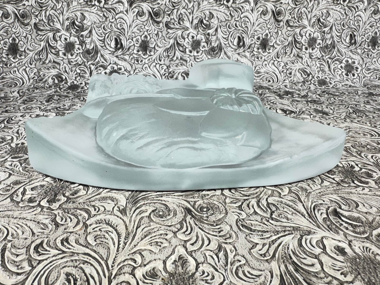 Art Deco Frosted Glass Art Sculpture Beth Weissman 1920s Woman Roses Lalique