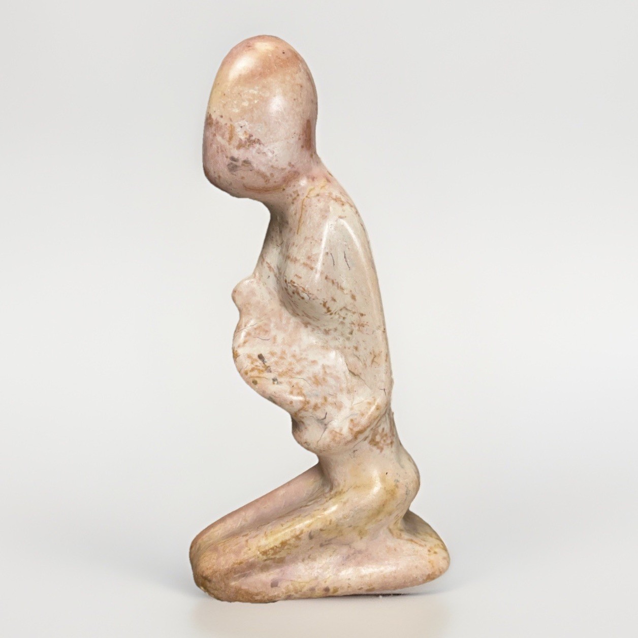 Carved Stone Faceless Mother With Baby Child Small Sculpture Figure OOAK 6” Tall