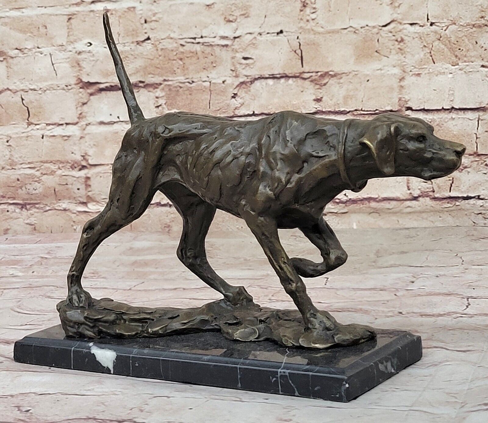 American Fox Hound Black Tan Virginia Dog Bookend Bronze Marble Base Art Figure
