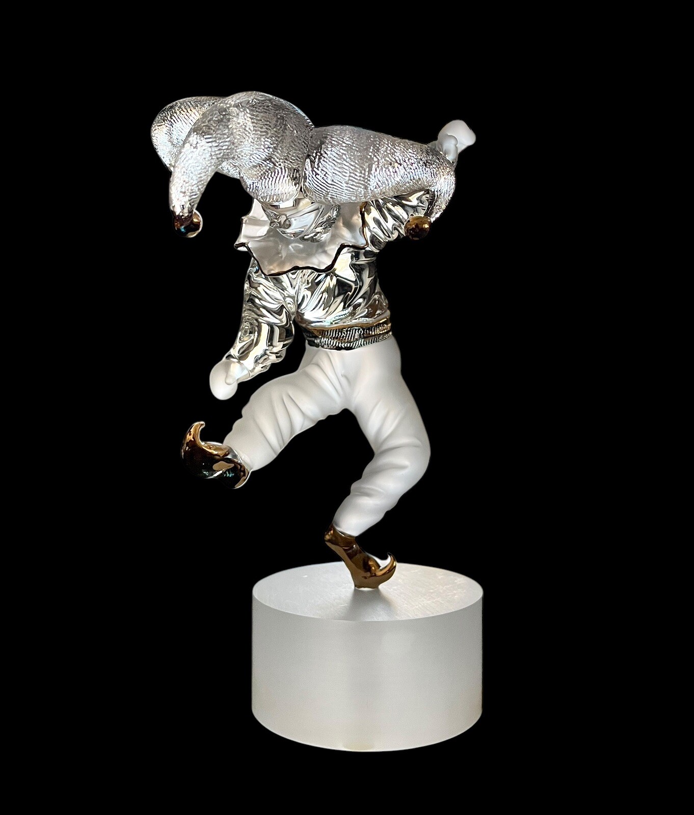 Rare Vintage James Lawrence Clear Frosted Glass Jester Sculpture w/Signed Base