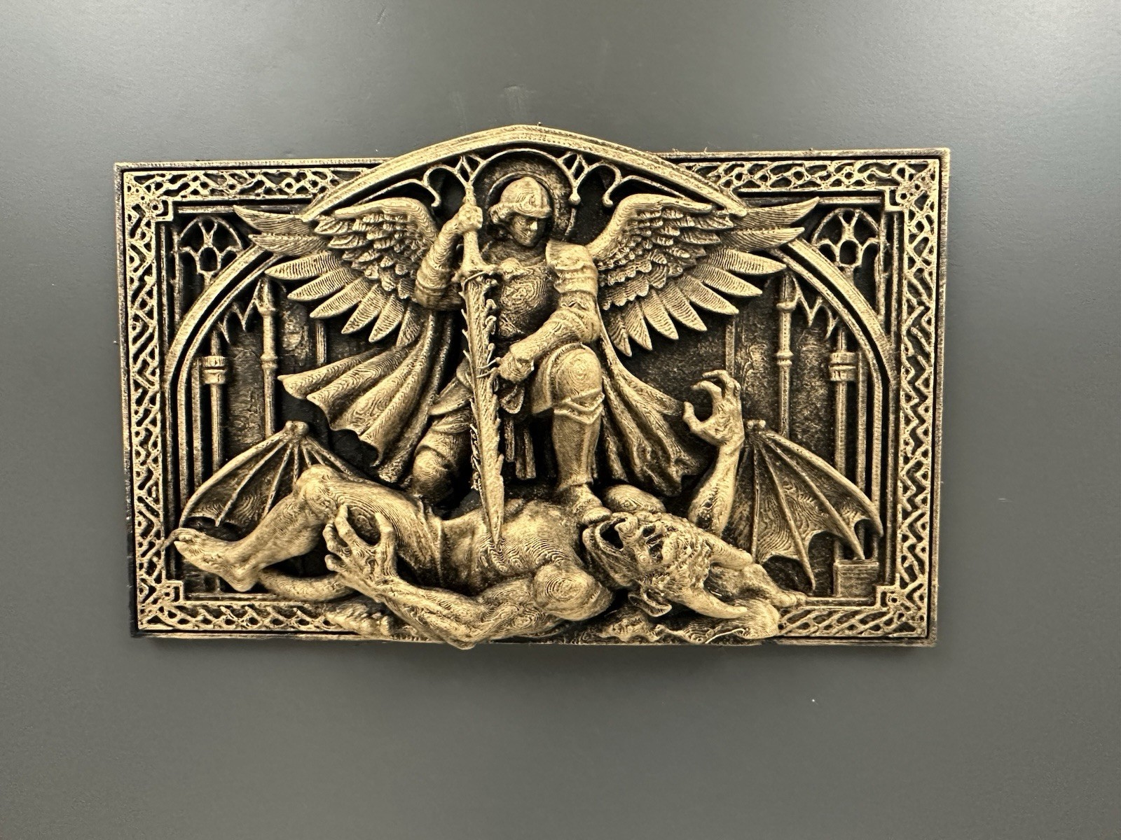 Archangel Michael Wall Plaque Gothic Angel vs Demon Religious Catholic Art Decor
