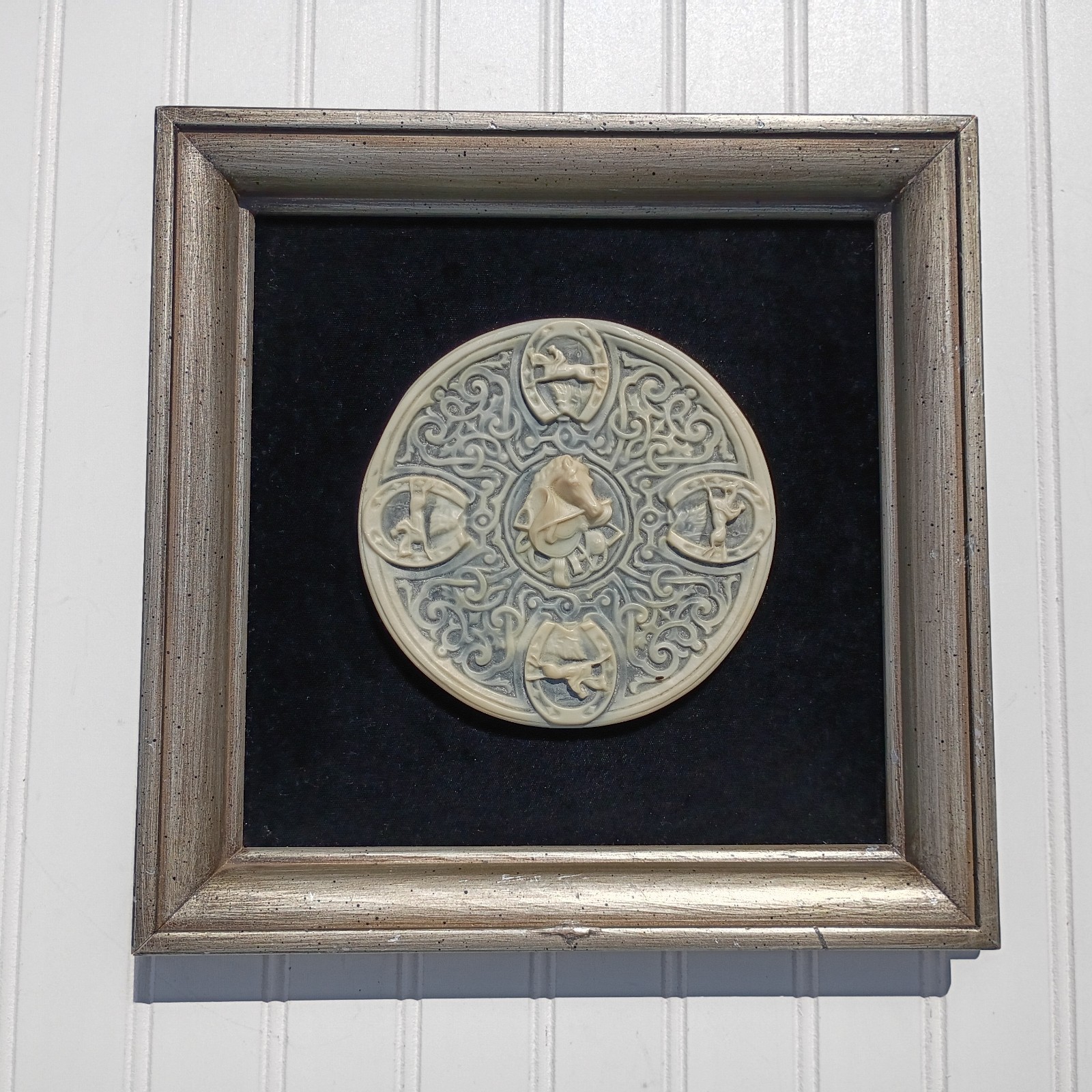 Celtic Horse Wall Art Framed Shadow Box Irish Knotwork Medallion Equestrian Vtg