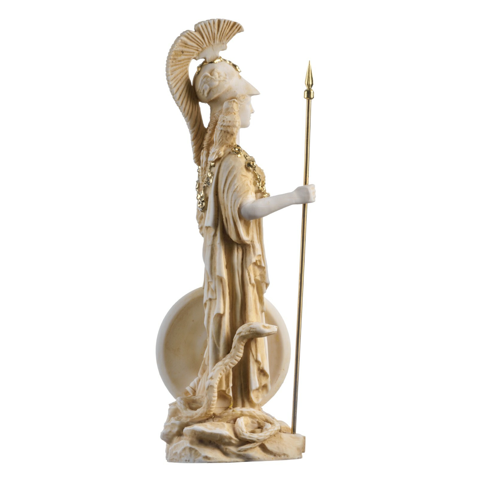 Athena With Owl Medusa Shield Greek Goddess Alabaster Statue Gold 10.2&Prime;