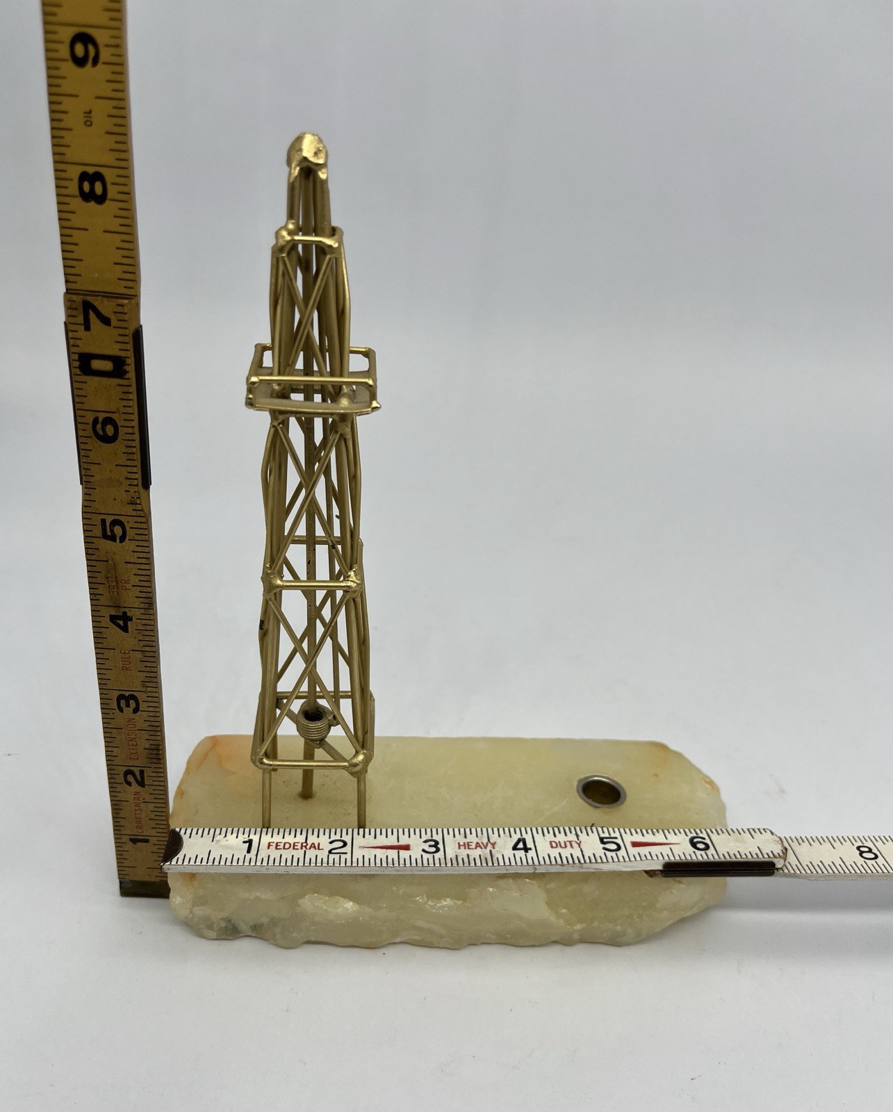John DeMott Texas Oil Derrick Agate Stone Base Pen Holder 6.25” Tall