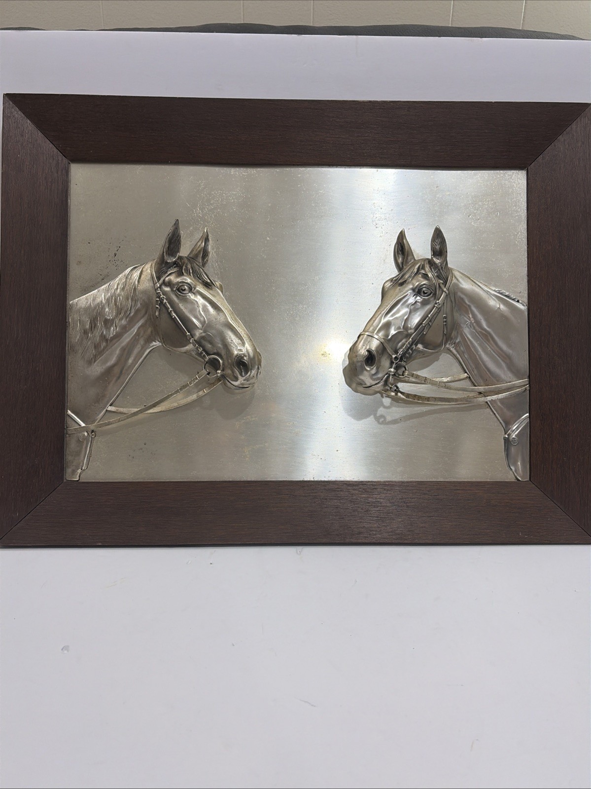 Rare! Vintage 3d Cast Metal Equestrian Horses Head Sculpture Wall Hanging