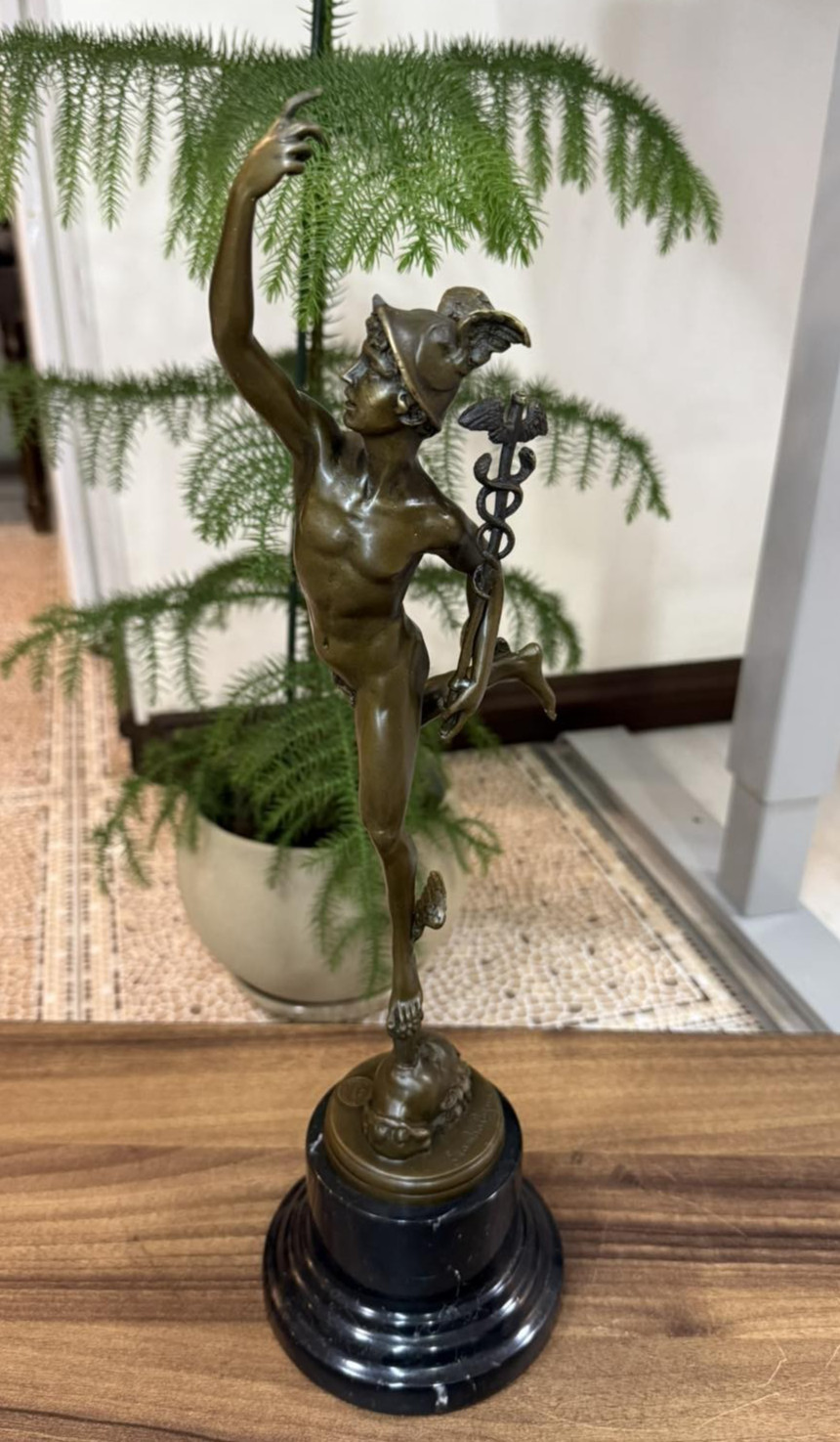 Bronze Mercury Sculpture Hermes Statue Caduceus Cupid Mythology Wings Helmet Art