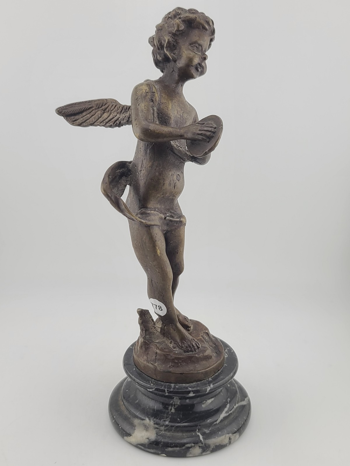 Antique 19th C Bronze Cupid Statue Clément Moreau Sculpture on Marble Base 9&Prime;