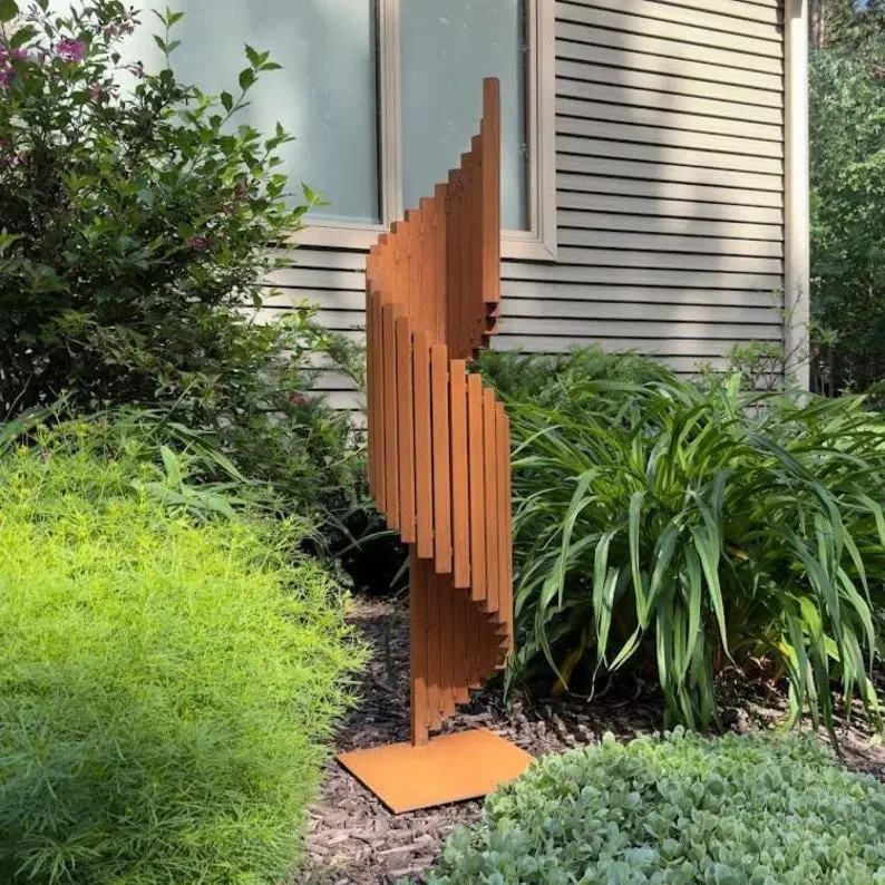Modern Metal Garden Sculpture Rusted Steel Outdoor Yard Art Contemporary Decor