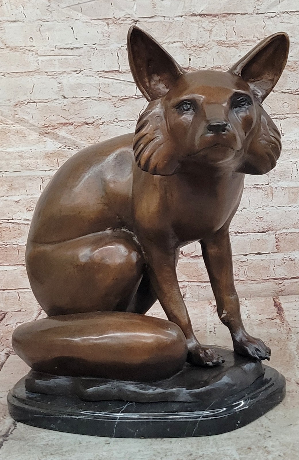 Heavy Vintage MARIUS Limited Edition Bronze Fox Sculpture Large On Marble Base