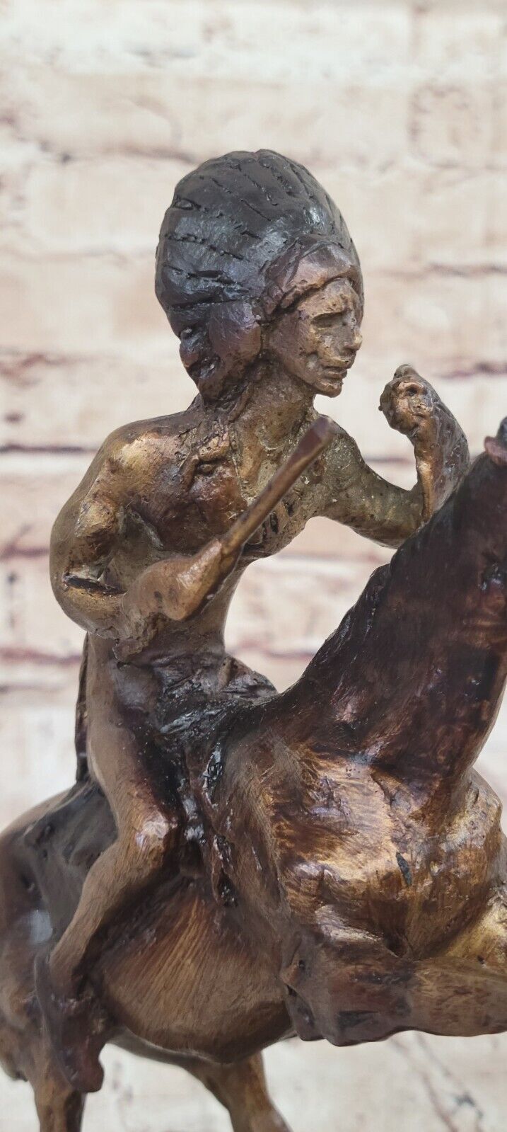 Western Art Cheyenne Handcrafted Indian Warrior on Horse Bronze Remington Decor