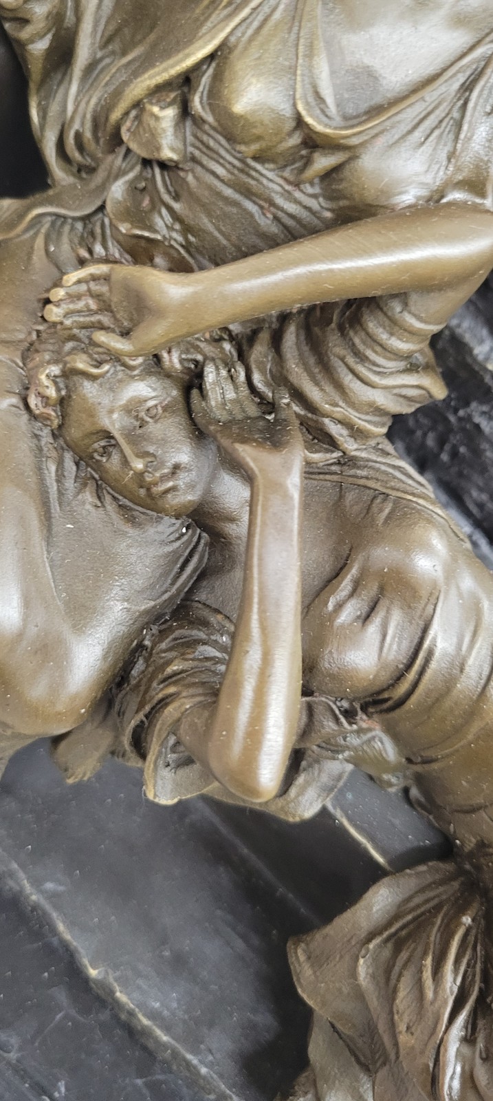 Romantic Two Reclining Girls Genuine Signed Bronze Sculpture Figurine Statue