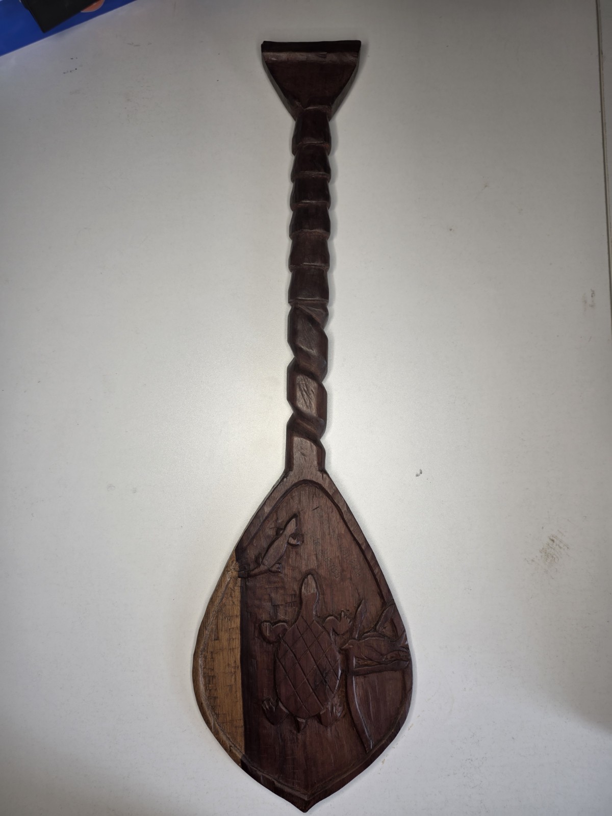 Vintage Hand Carved Mahogany Wood Paddle Boca Da Valeria Brazil Signed