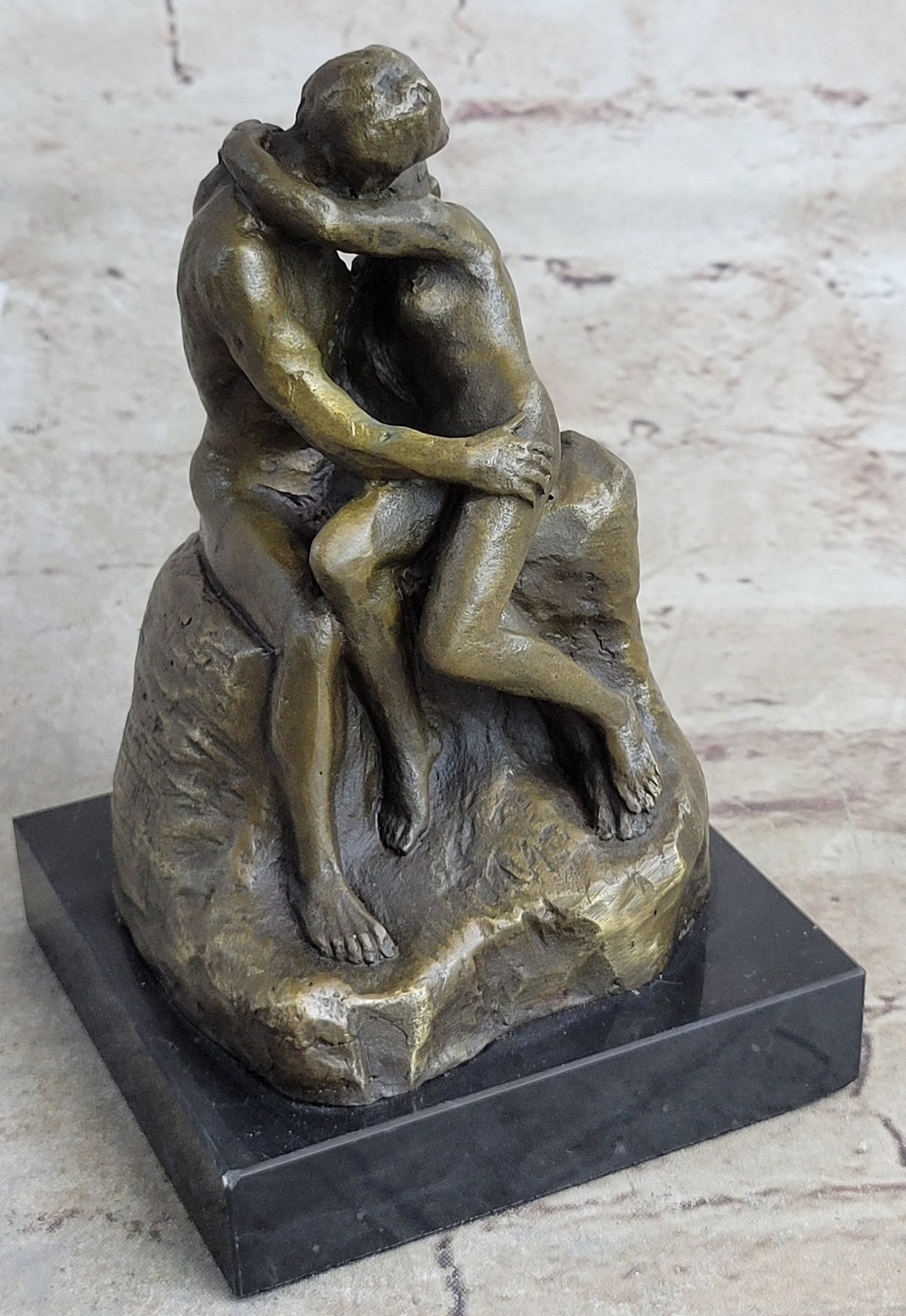 Signed Rodin Kiss Romance Love Lovers Bronze Marble Sculpture Statue Home Decor