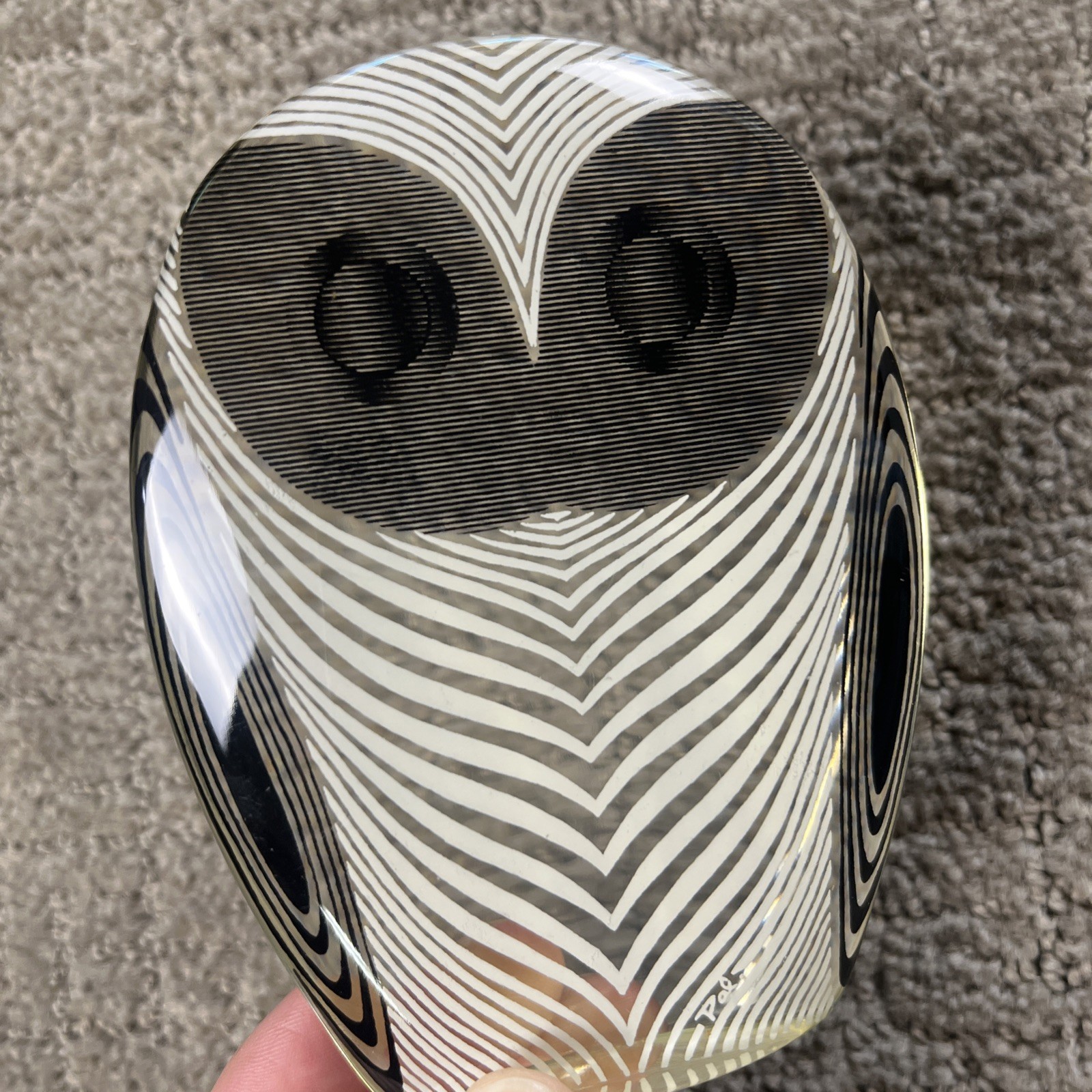 MCM Abraham Palatnik Lucite Owl Op Art Black White Made in Brazil