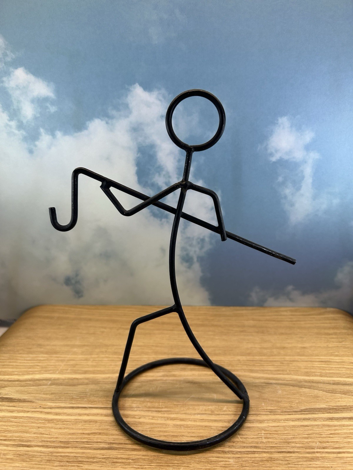Wire Welded Art Tabletop Sculpture Minimalist Figure With Fishing Pole / Hook 9&Prime;