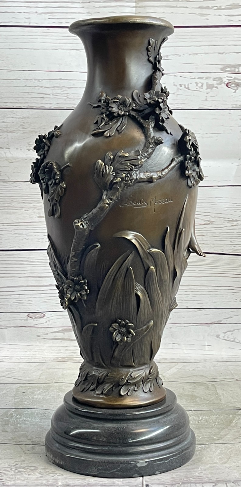 Vintage RARE Signed FEMALE VASE 100% Real Bronze Sculpture w/Marble Base Figure