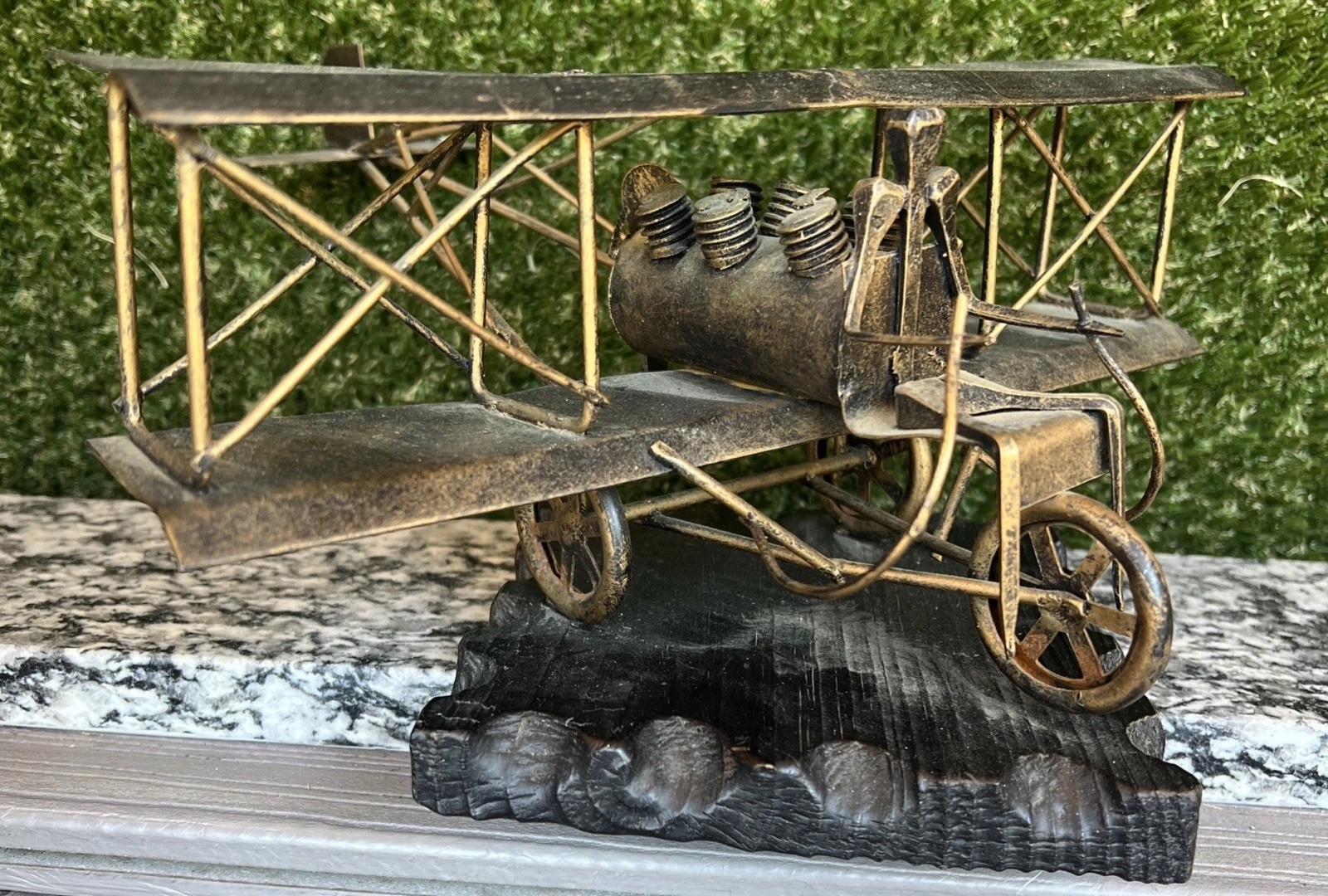 Vintage Metal Charles Marcak Sculpture Industrial Brutalist Bi-Plane Spain UJ