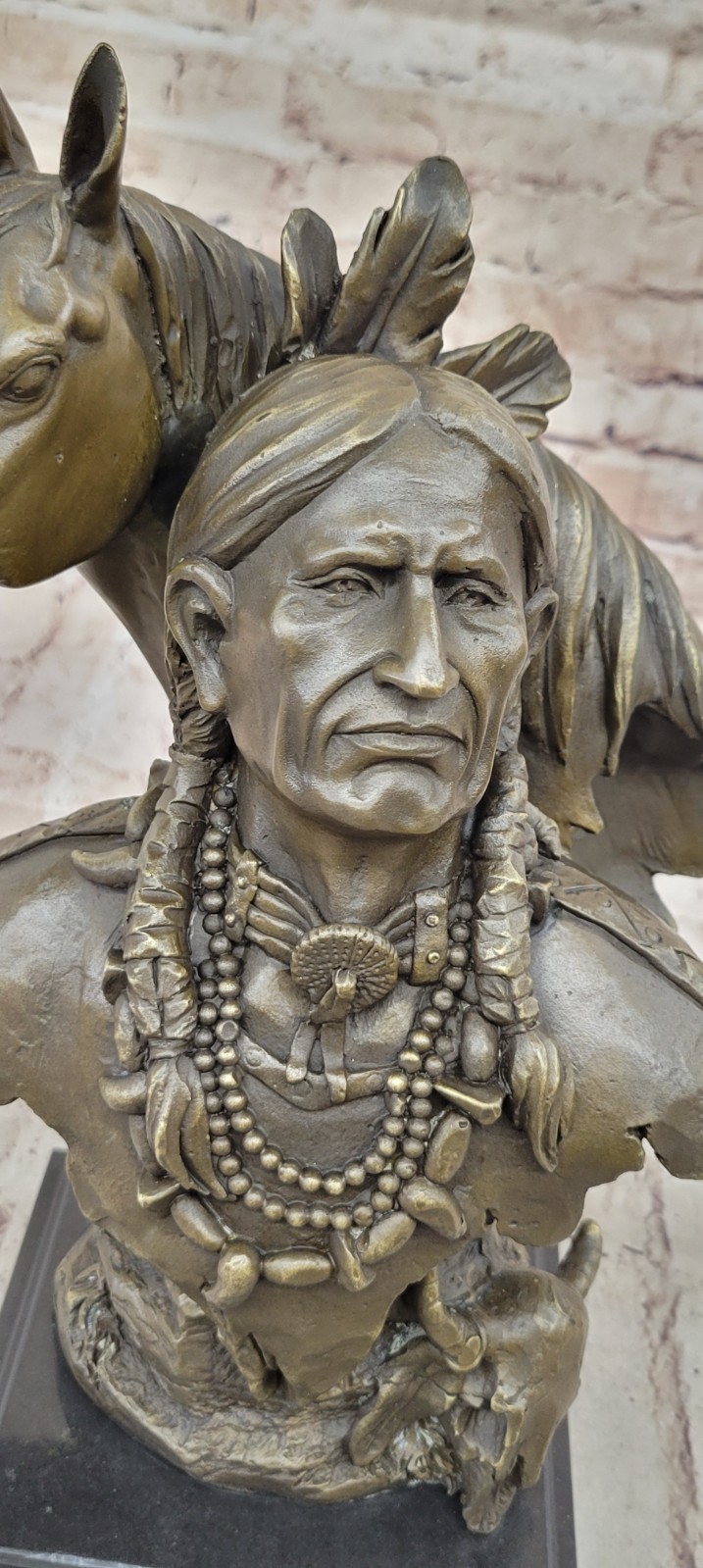 Large Indian Native American Art Chief Eagle Bust Bronze Marble Statue Sculpture