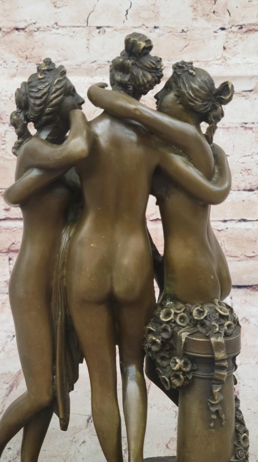 SIGNED: A.CANOVA. Bronze Sculpture 3 girls THE 3 GRACES BRONZE STATUE NUDE SALE