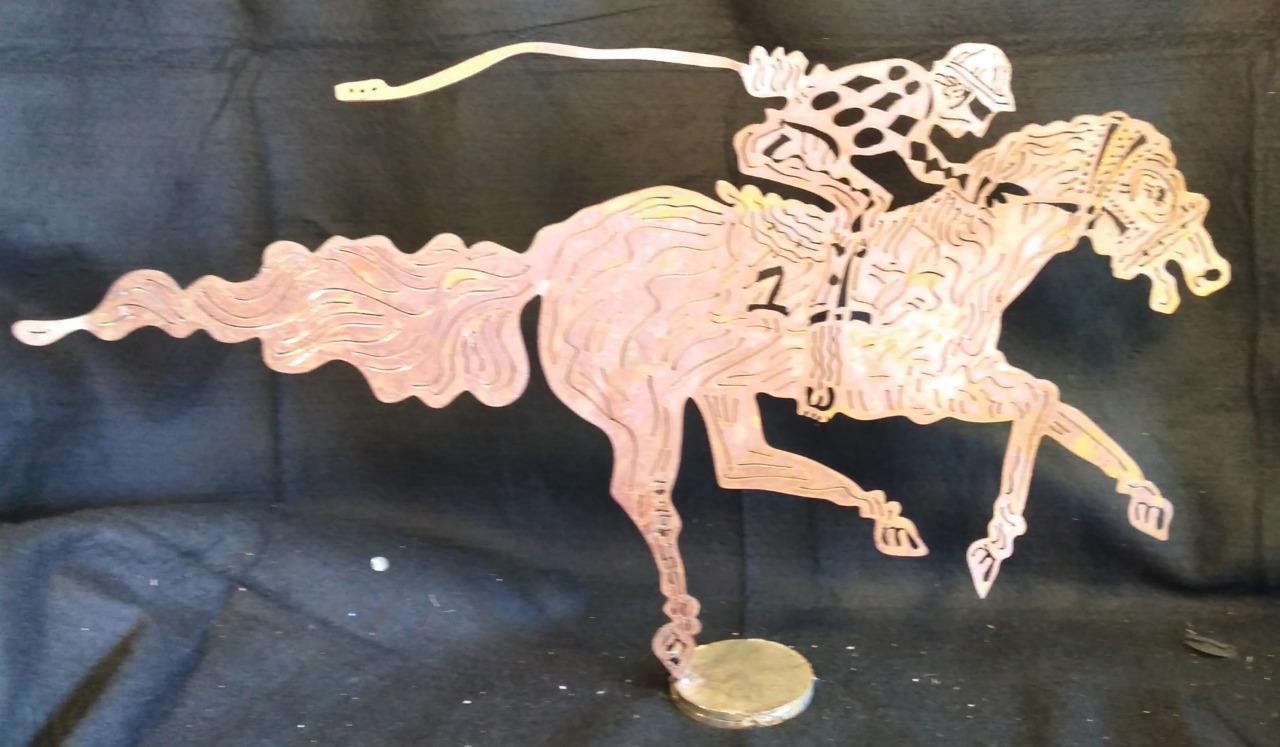 Horse Race Racing Jockey Rider Equestrian Metal Art Sculpture Statue Figural Art