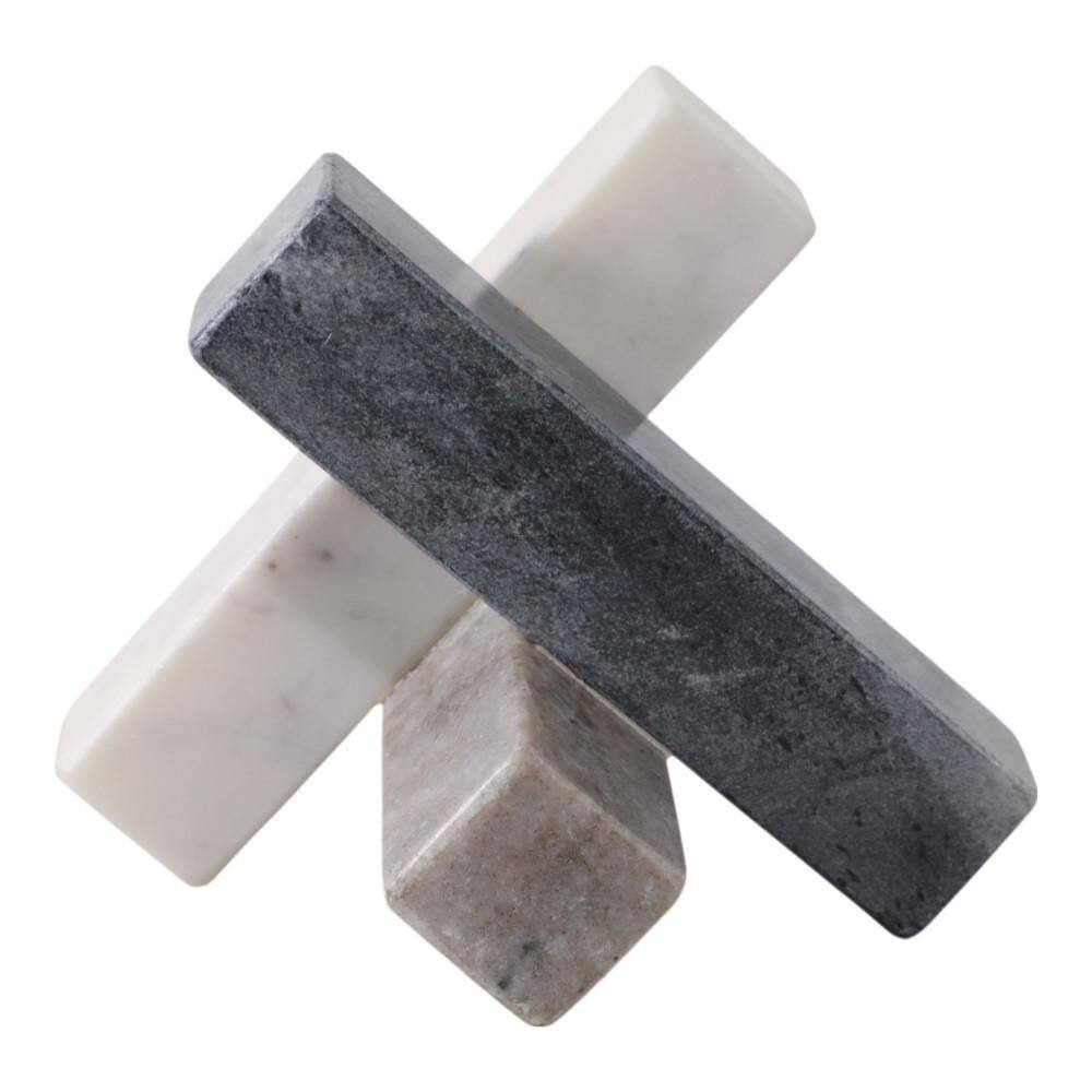 White/Black 6 In. X 6 In. Marble Modern Jack Sculpture