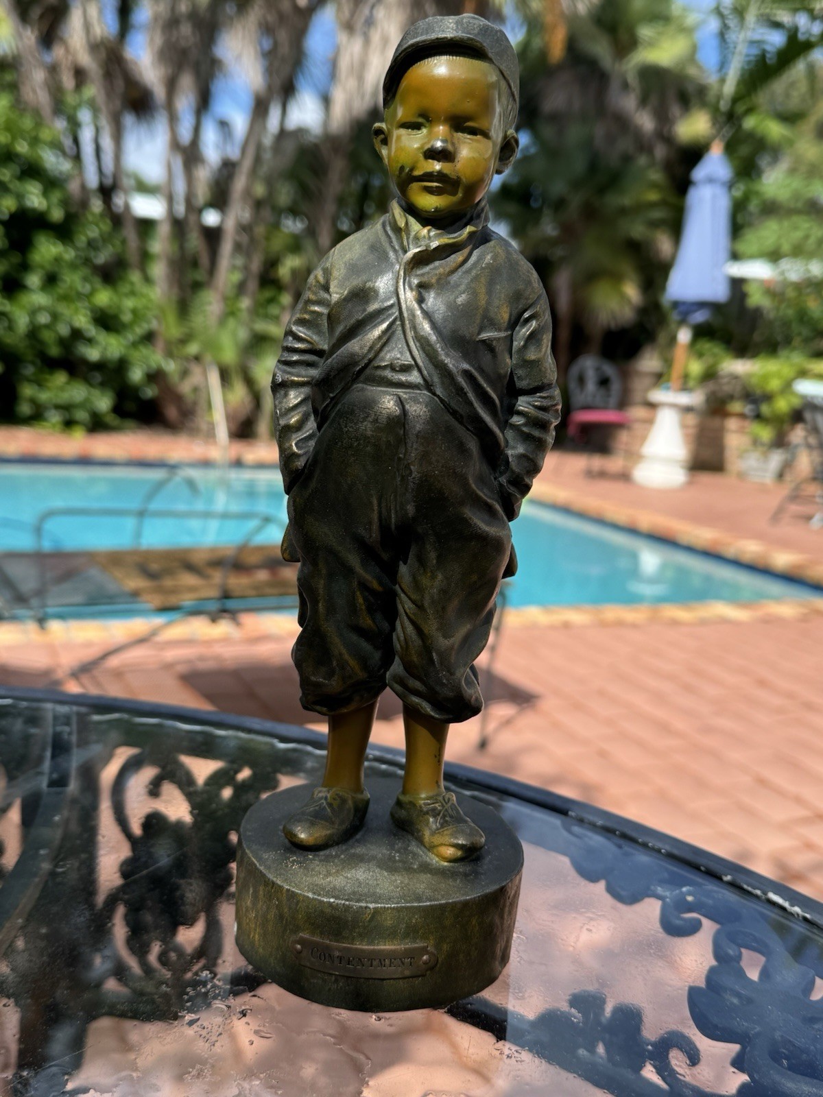1880’s Austrian Cold Painted Bronze Spelter 11” Child Sculpture – “Contentment”