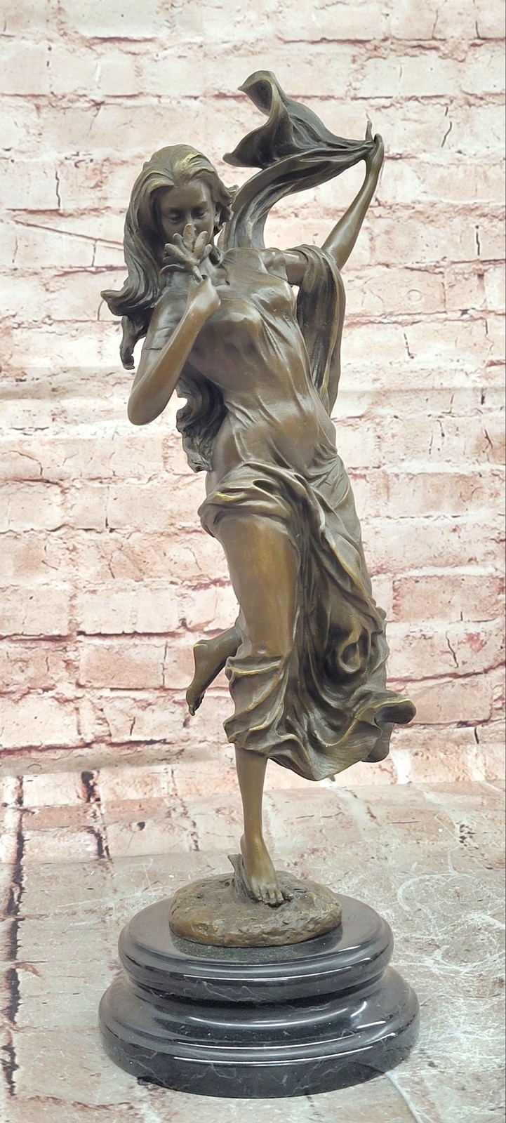 Nick Bronze Flower Woman Statue Signed Art Deco Female Figurine Sculpture