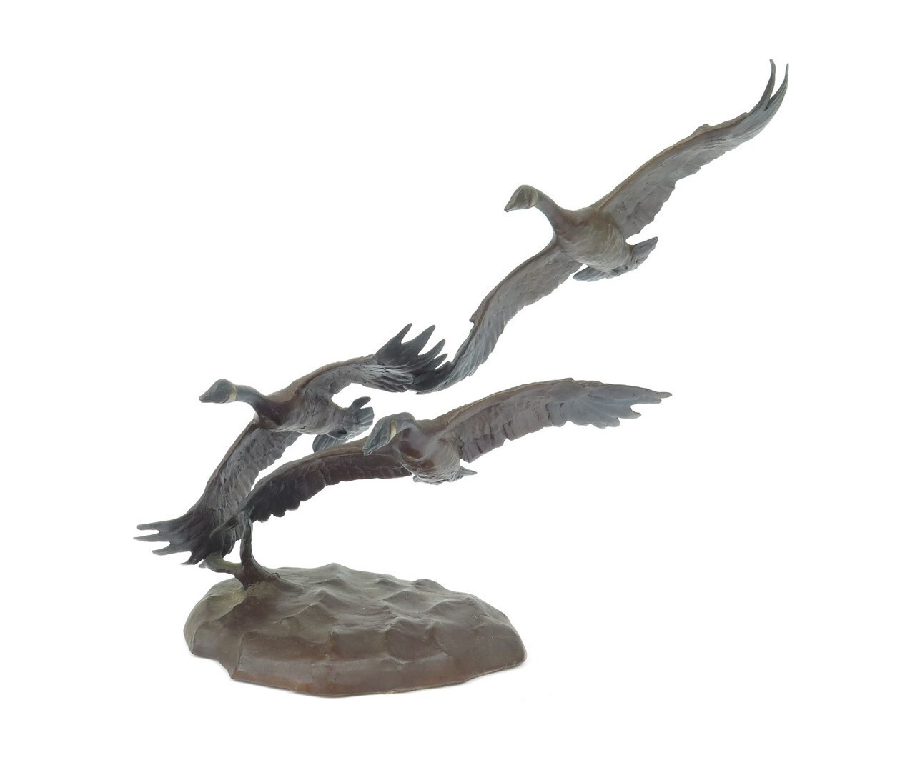 1983 Bronze Sculpture by Jonathan Bronson, « Autumn Flight » Canada Geese Flying