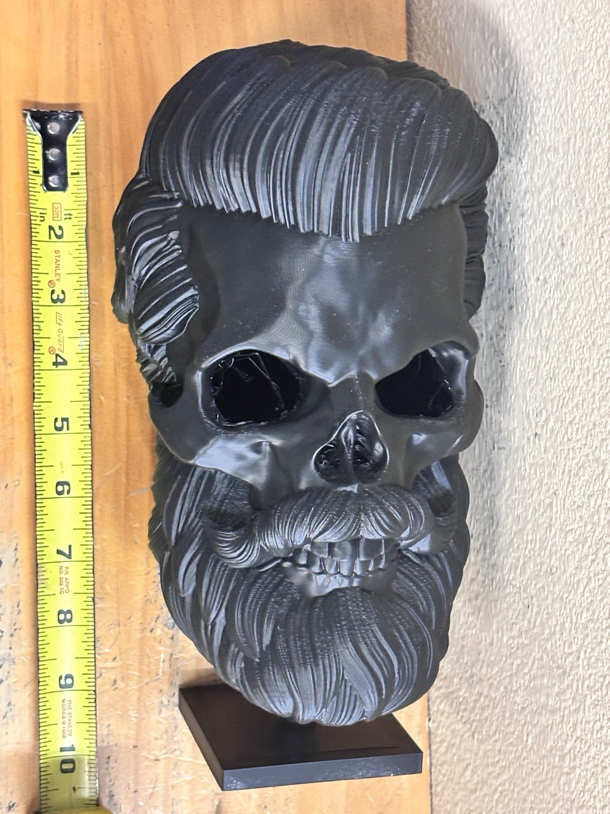 Bearded Skull Bust Sculpture Plastic 3D Modeled Medium Art Decor 9in