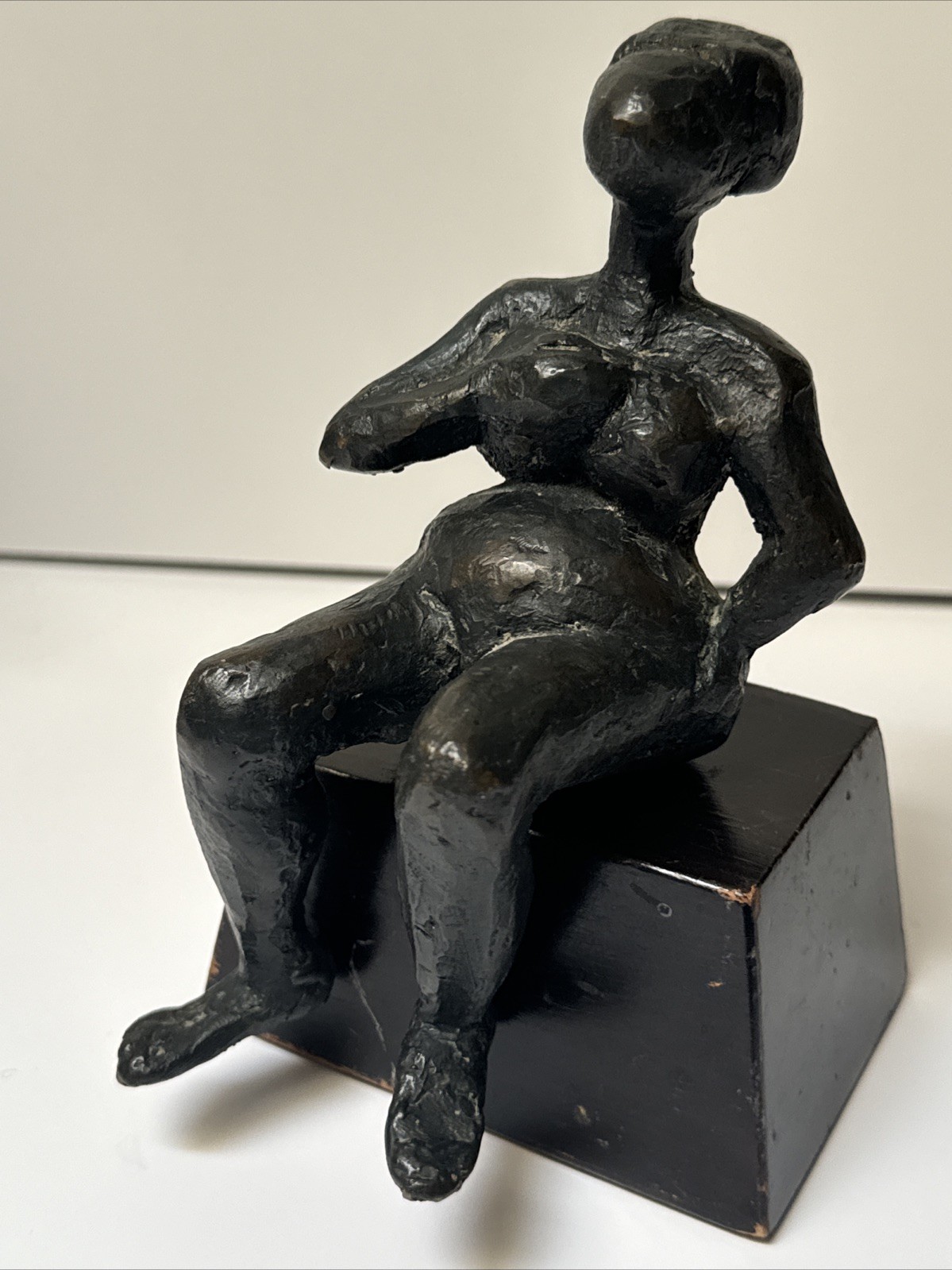 Mid Century Bronze Sculpture Metal Signed Mystery Artist Small Modernist Woman