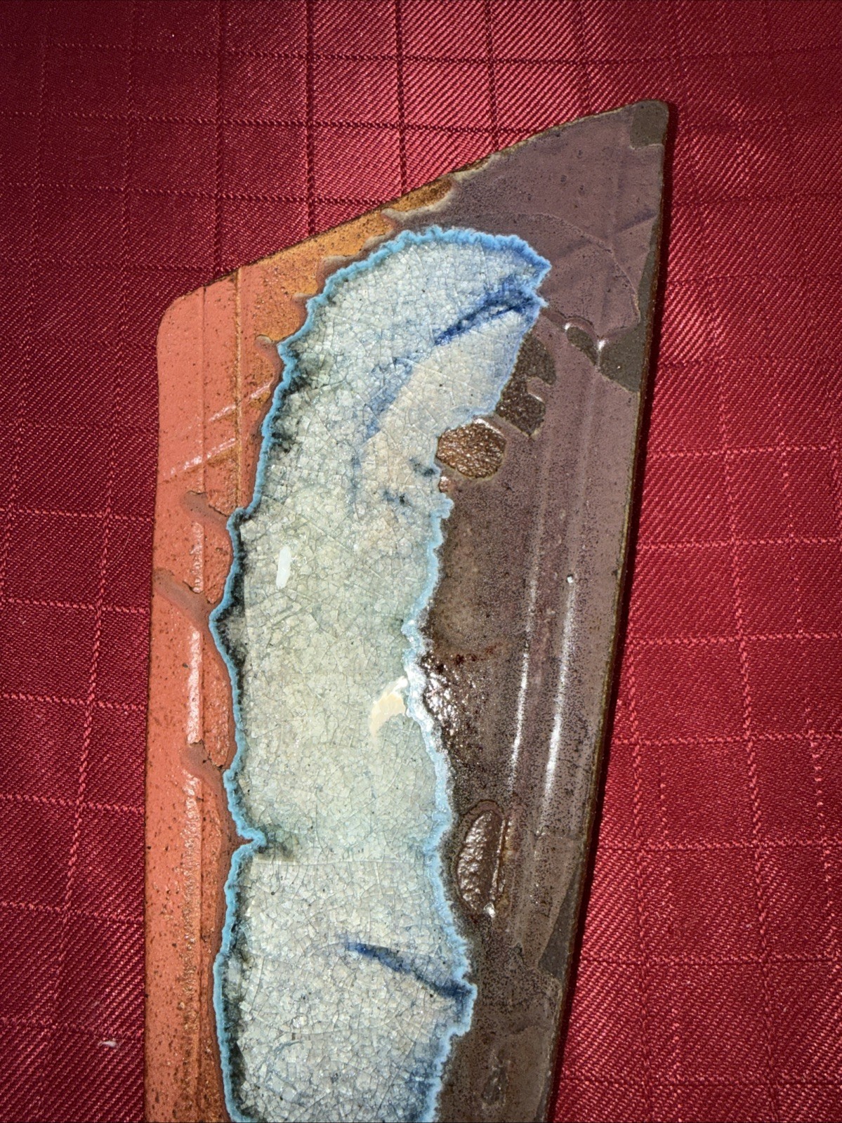 Handcrafted Reddish Brown Clay/Stone Hanging Art Piece Artist Signed