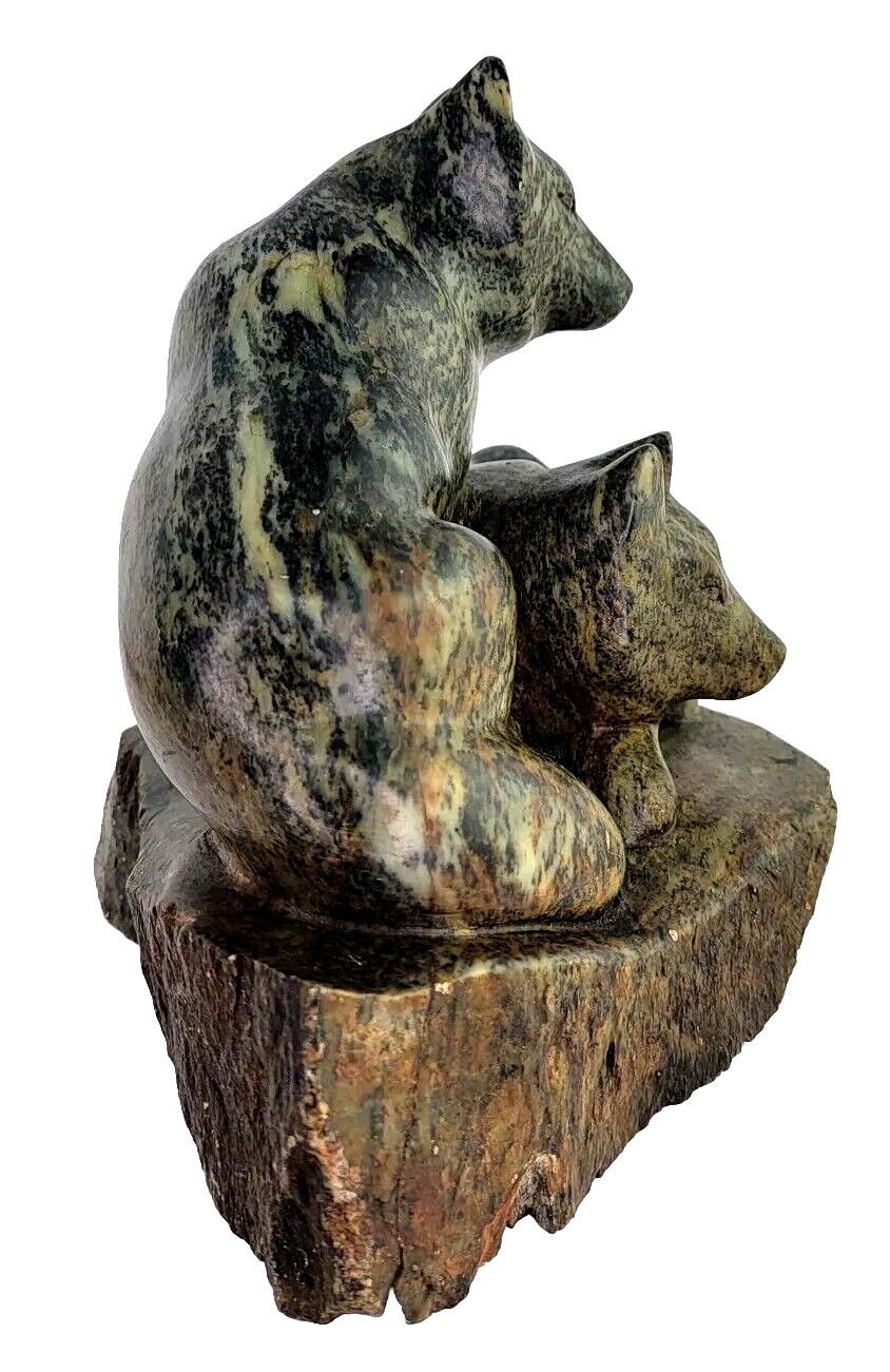 Mary Annis Inuit Eskimo Stone Carving Statue Wolf Wolves Fox Anchorage Alaska