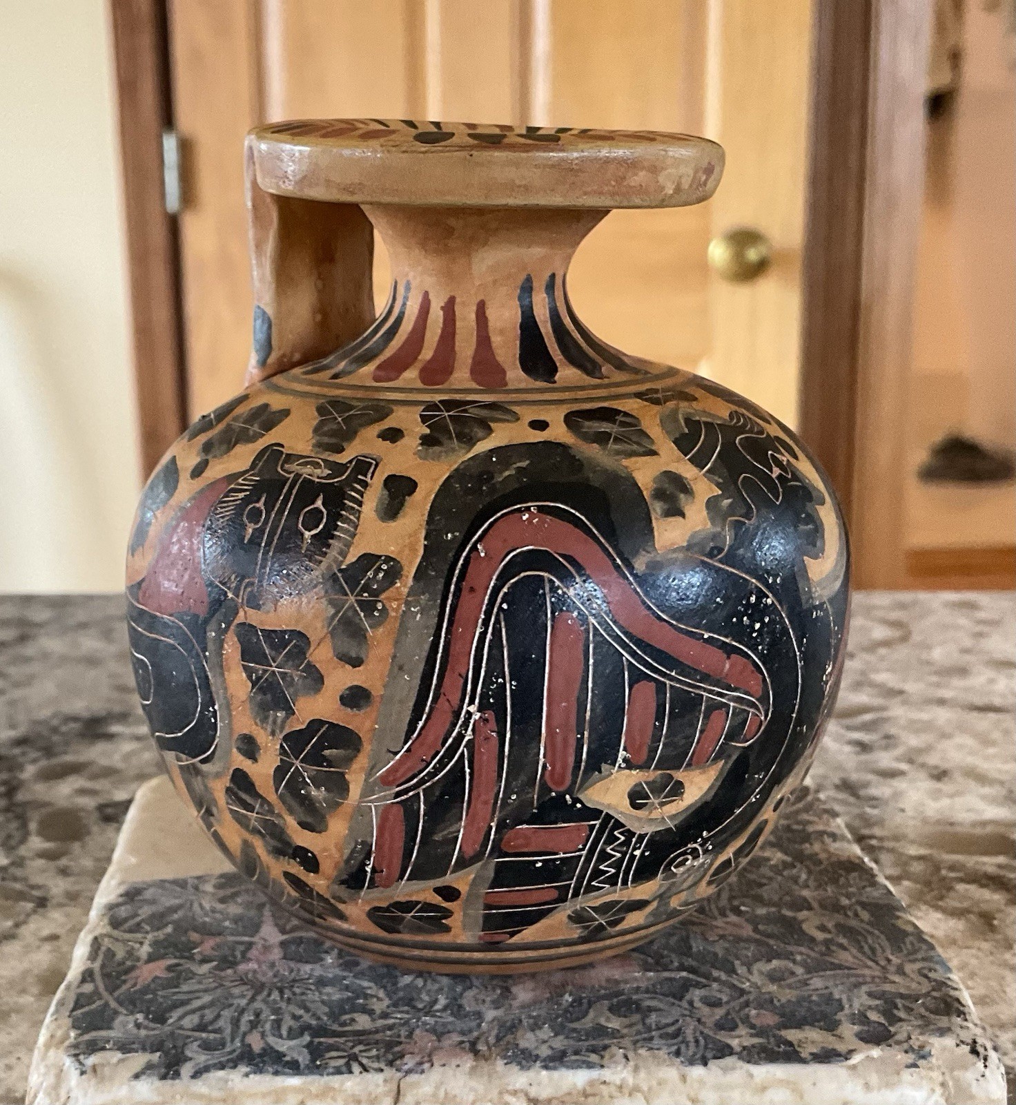 Grecian Corinthian Aryballos Museum Reproduction Ancient Greek Vessel