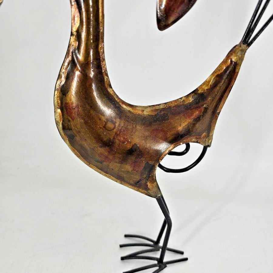 Handmade Abstract Metal Bird Sculpture Statue Brown 14&Prime; In Folk Whimsical Art