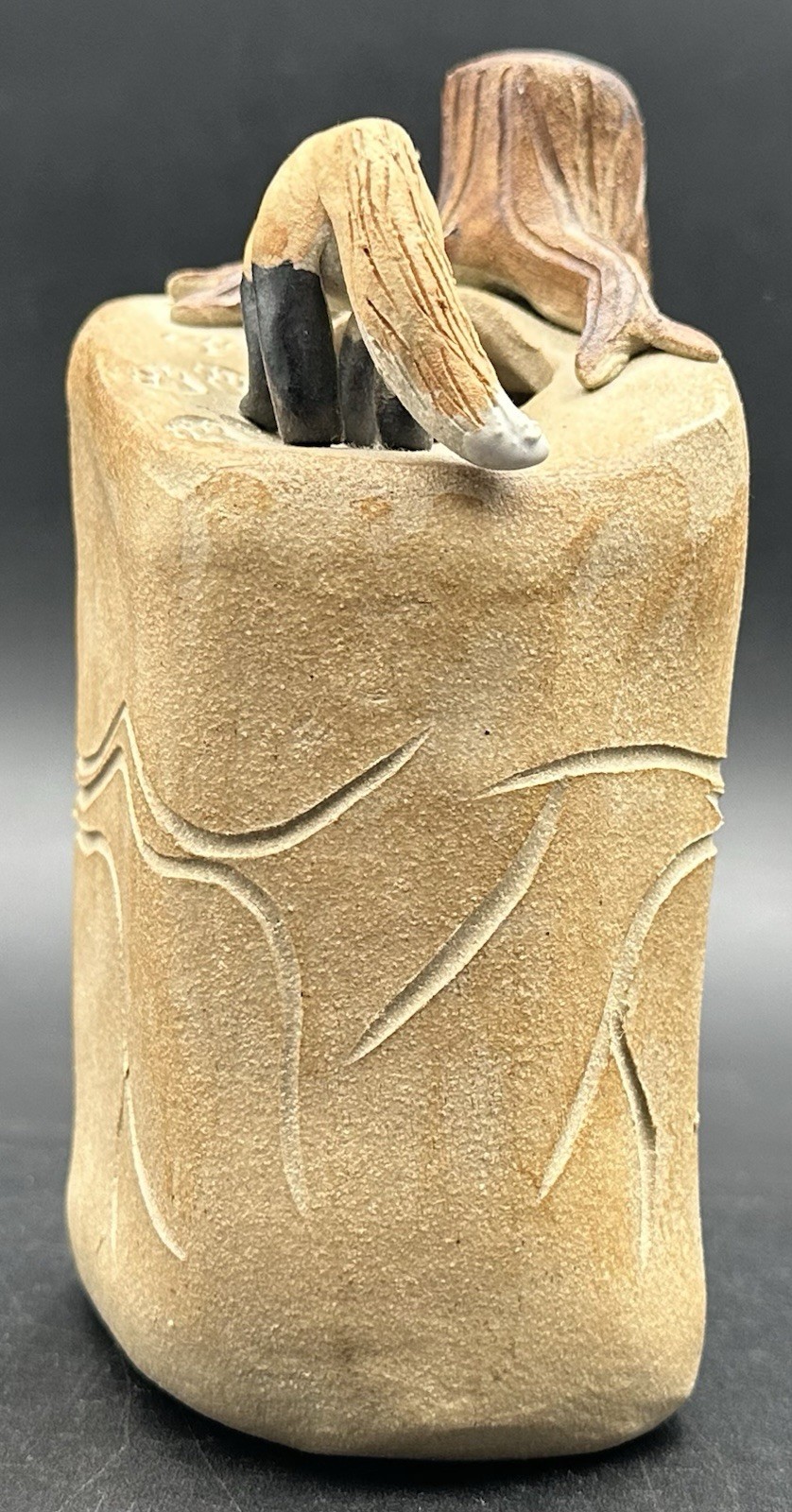 Dan and Lee Ross Studio Pottery Sculpture Fox Den Burrow Tree Stump MN Artists