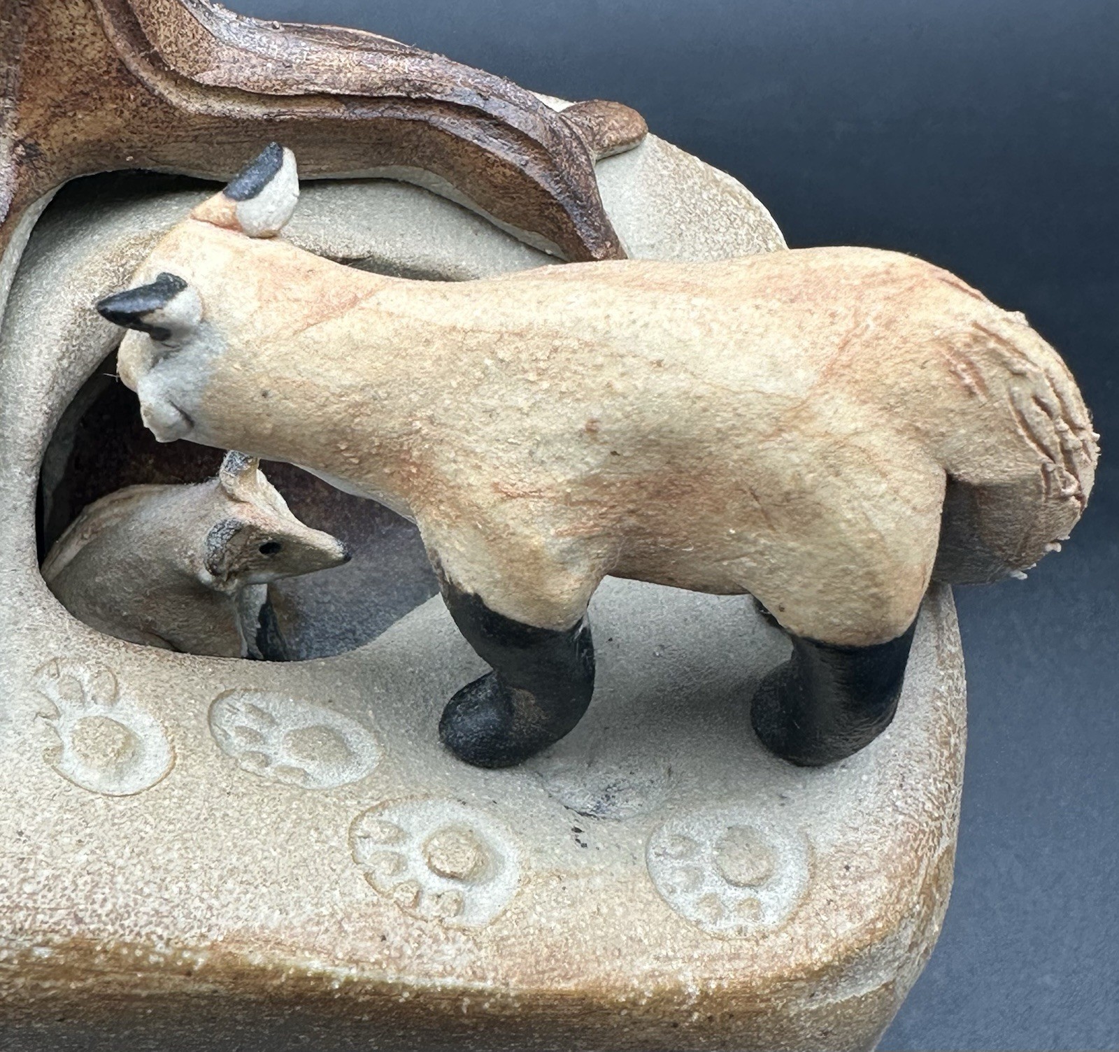 Dan and Lee Ross Studio Pottery Sculpture Fox Den Burrow Tree Stump MN Artists