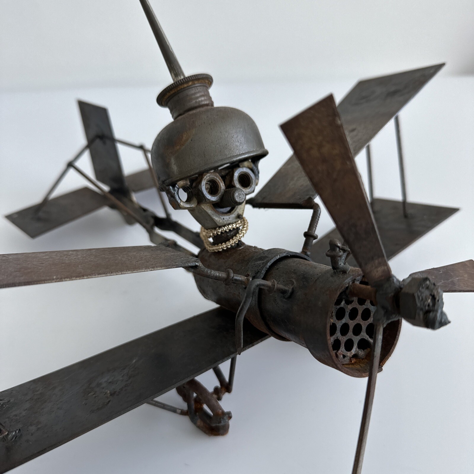 Vtg Metal Airplane Sculpture Oil Can Pilot Brutalist Art (maybe Charles Marcak?)