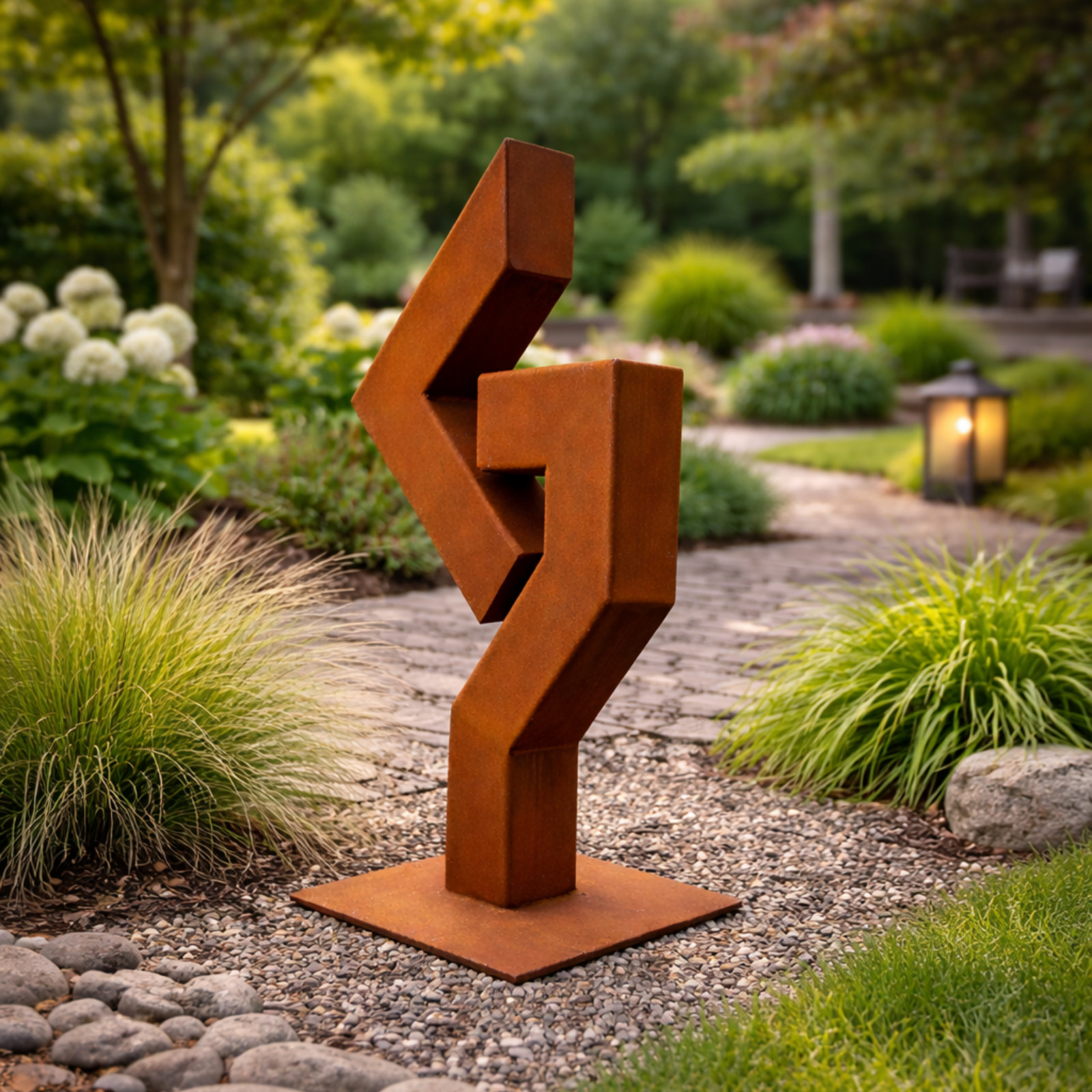 Handcrafted Rusted Steel Garden Sculpture 30” – Modern Geometric Outdoor Art