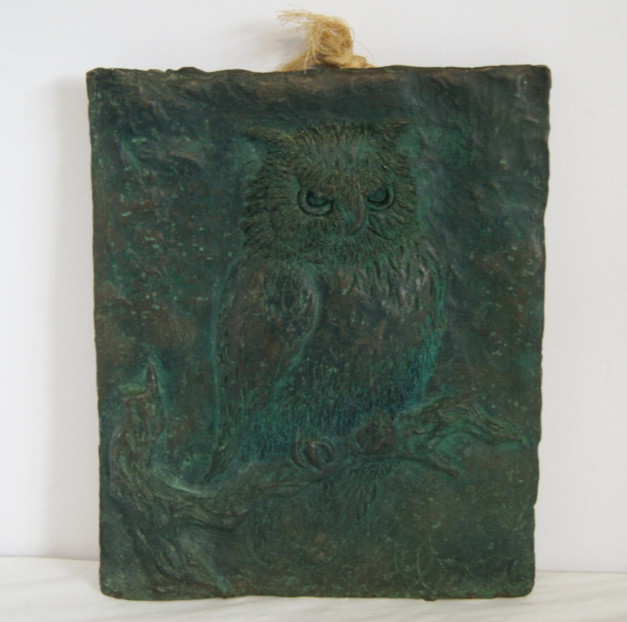 Owl Cast Bronze Relief Sculpture Artist Signed Elmore Size 10&Prime;X8&Prime; Bas Plaque Art